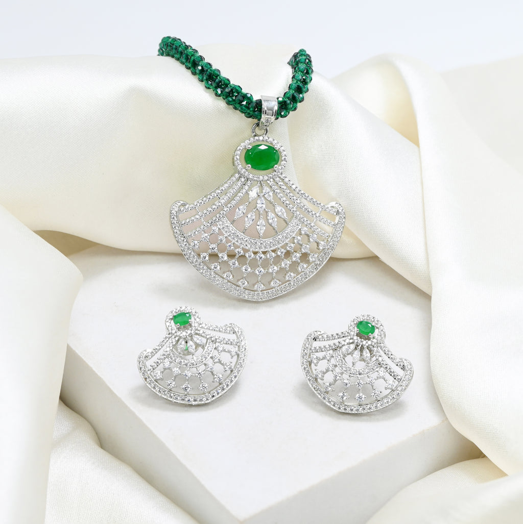 Classic Green CZ Jewelry Set in 925 Sterling Silver, Gift for Wife / Girlfriend