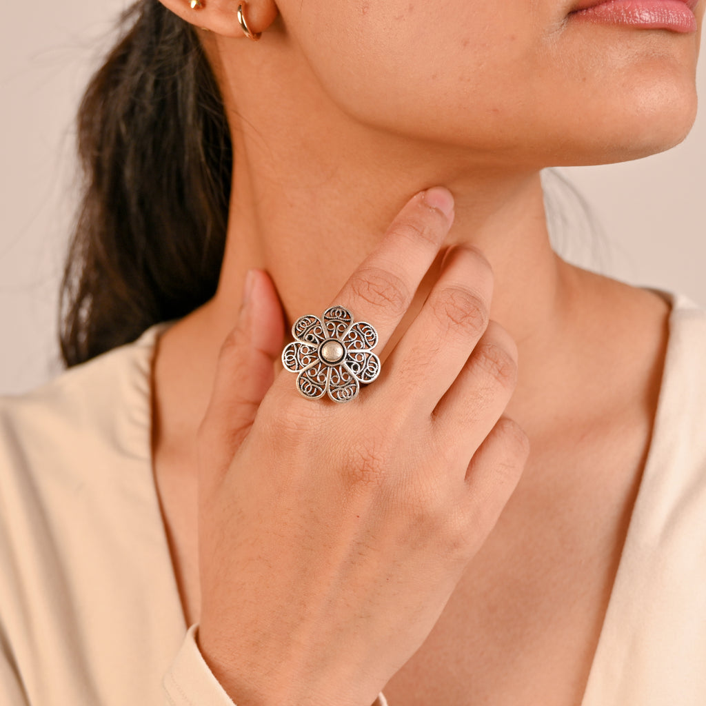 925 Sterling Silver Oxidised Turkish Finish Ring, Antique Style