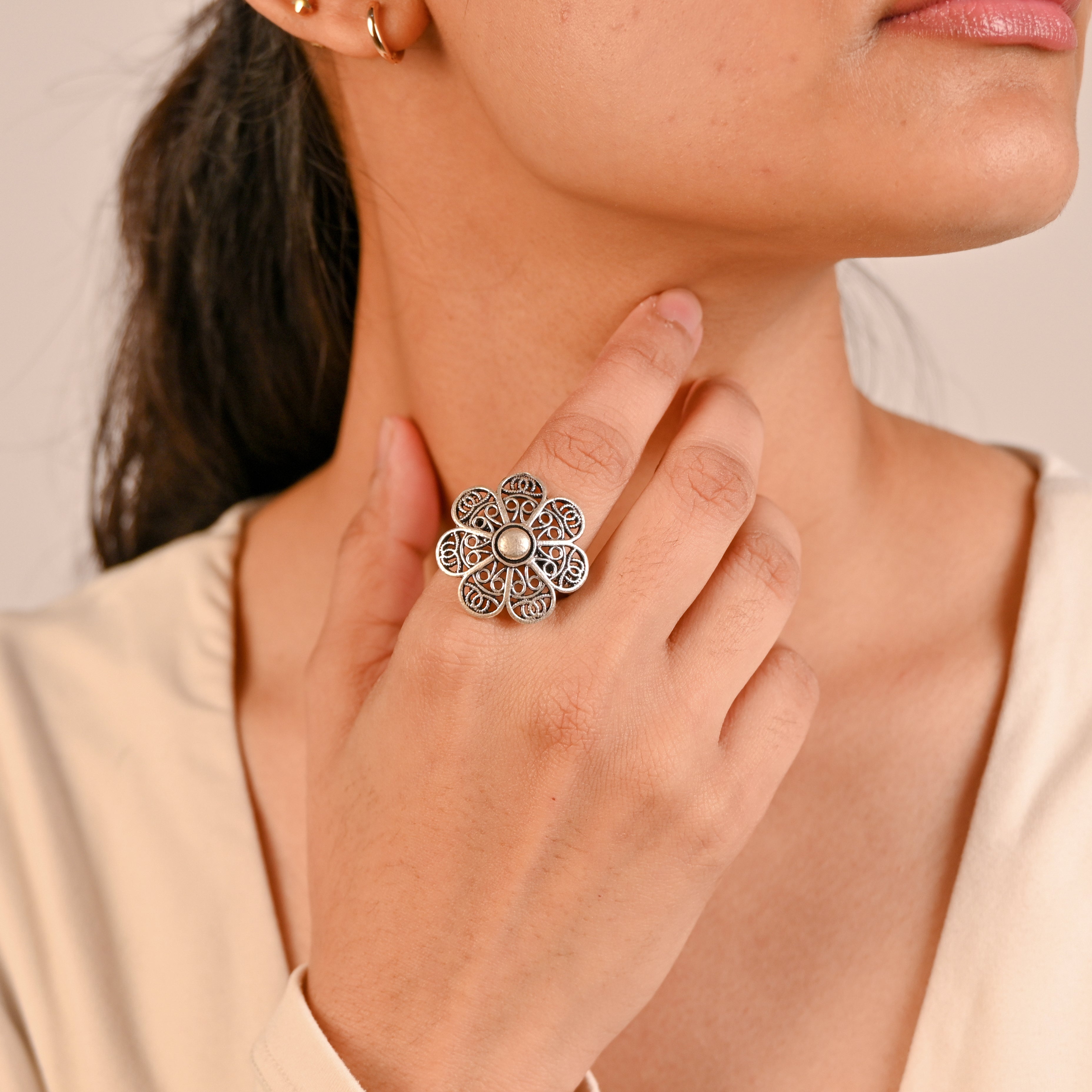 925 Sterling Silver Oxidised Turkish Finish Ring, Antique Style