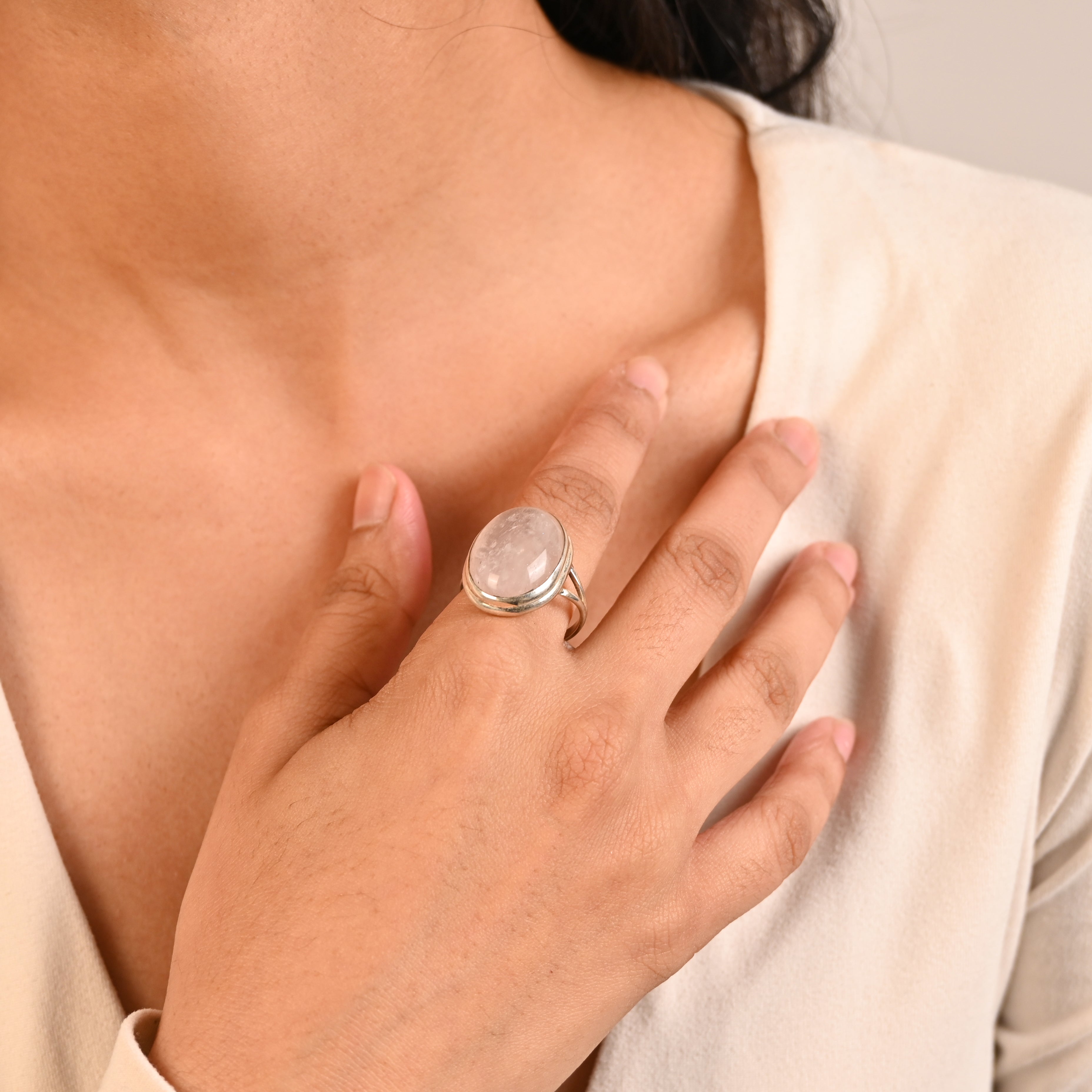 925 Sterling Silver Rose Quartz Ring, Oval Brilliant Cut Gemstone Ring