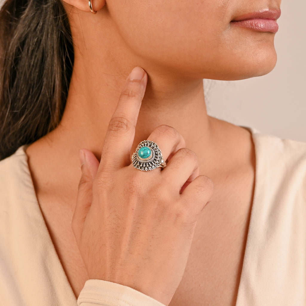 925 Sterling Silver Green Malachite Ring, Oval Brilliant Cut Malachite Gemstone