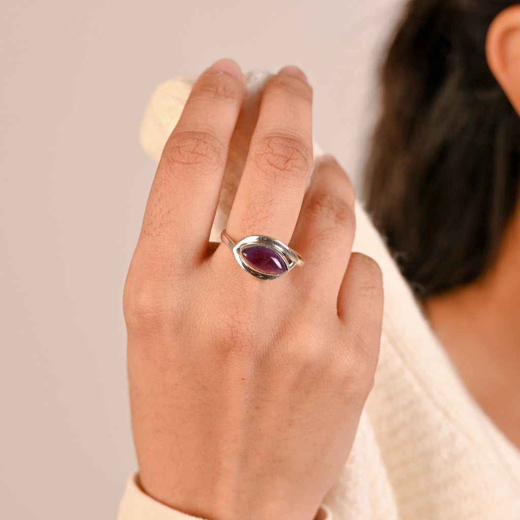 925 Sterling Silver Amethyst Ring, Oval Brilliant Cut
