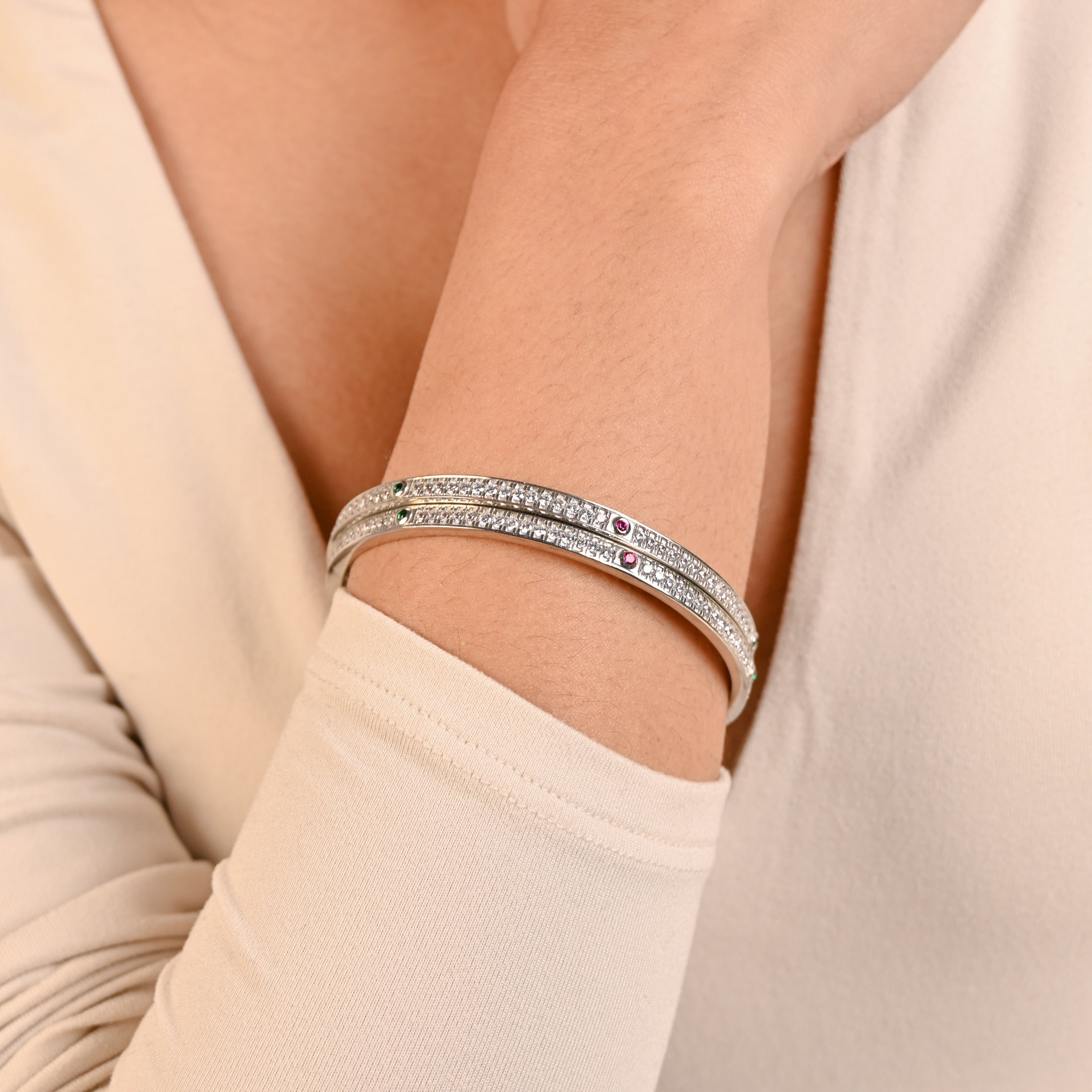 Sparkling 925 Silver CZ Bangle Everyday Wear