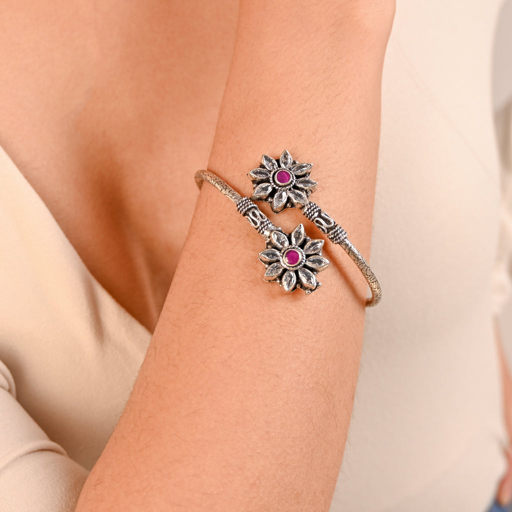 Vintage Style 925 Silver CZ & Red Garnet Bracelet Turkish Designer Bracelet