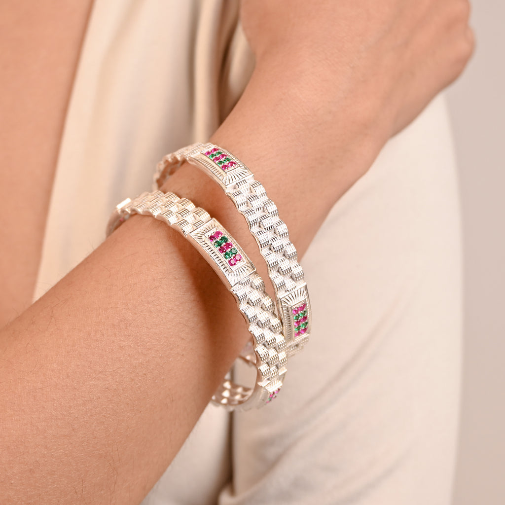 Timeless 925 Silver CZ Bangle – Round Brilliant Stones