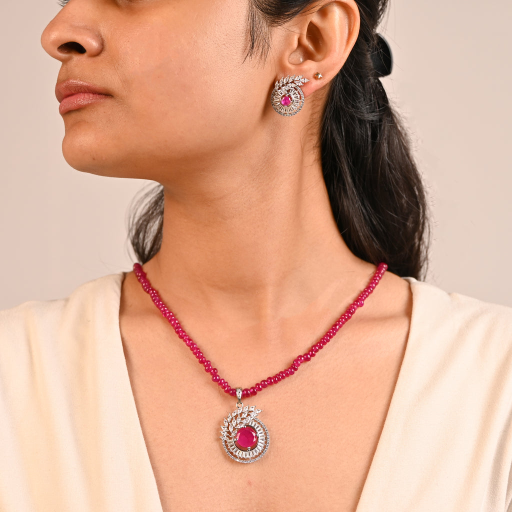 Handmade 925 Sterling Silver Pink CZ Jewelry Set, Wedding & Party Wear