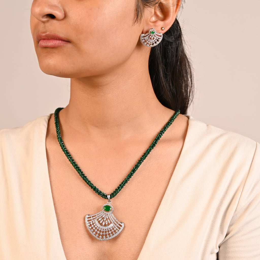 Classic Green CZ Jewelry Set in 925 Sterling Silver, Gift for Wife / Girlfriend