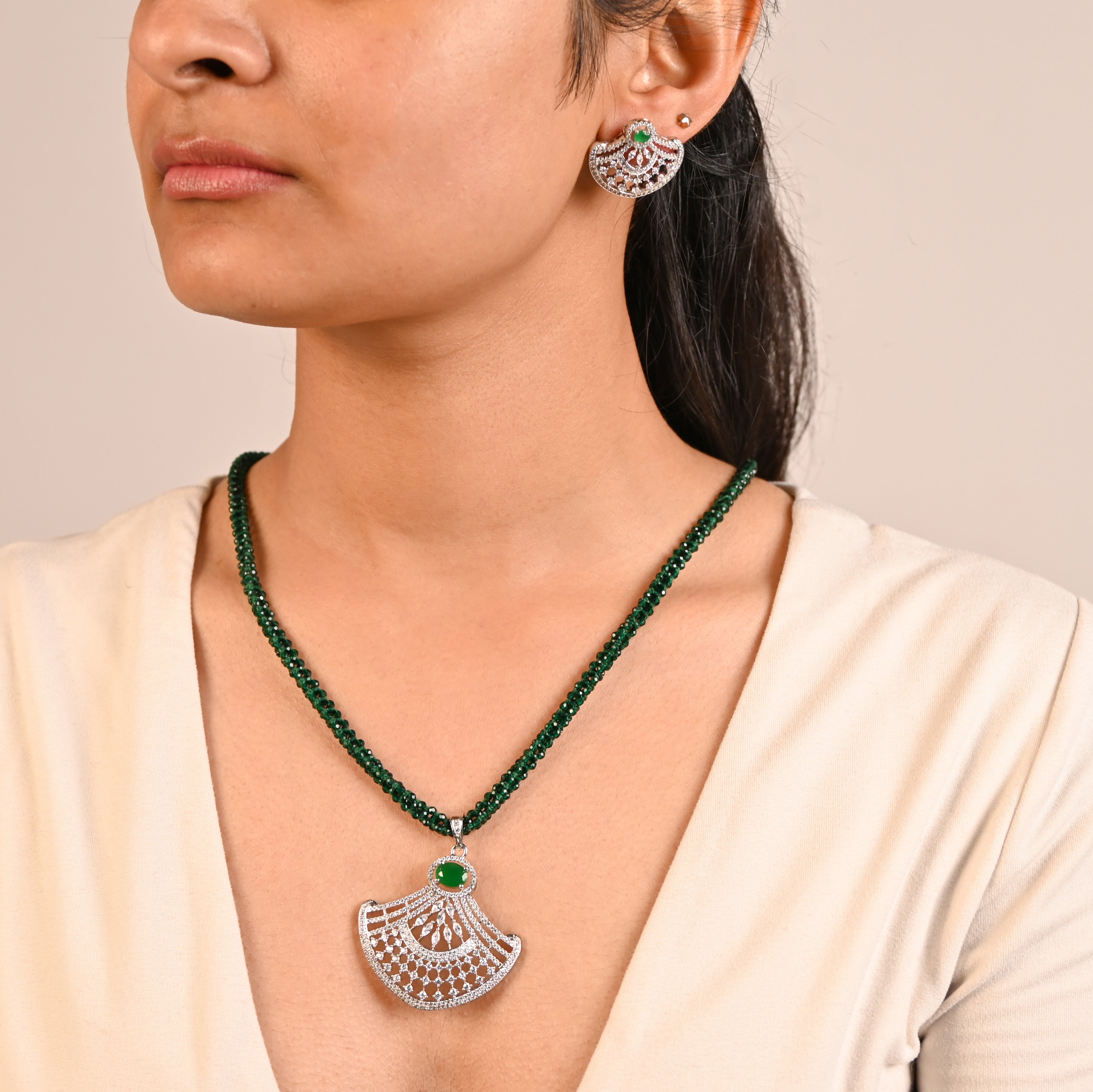 Classic Green CZ Jewelry Set in 925 Sterling Silver, Gift for Wife / Girlfriend