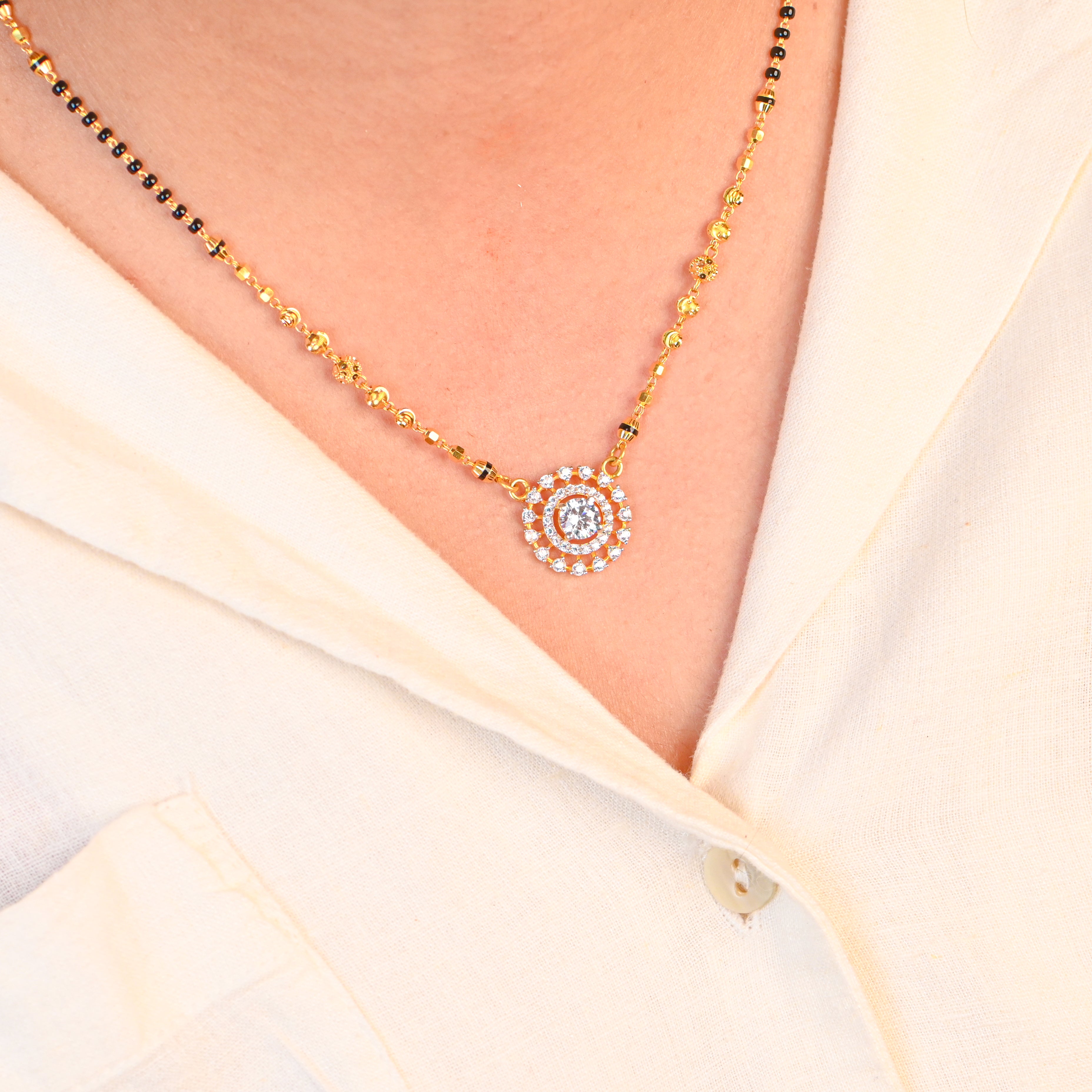 22kt Gold Black Bead Mangalsutra For Women | Real Gold Necklace