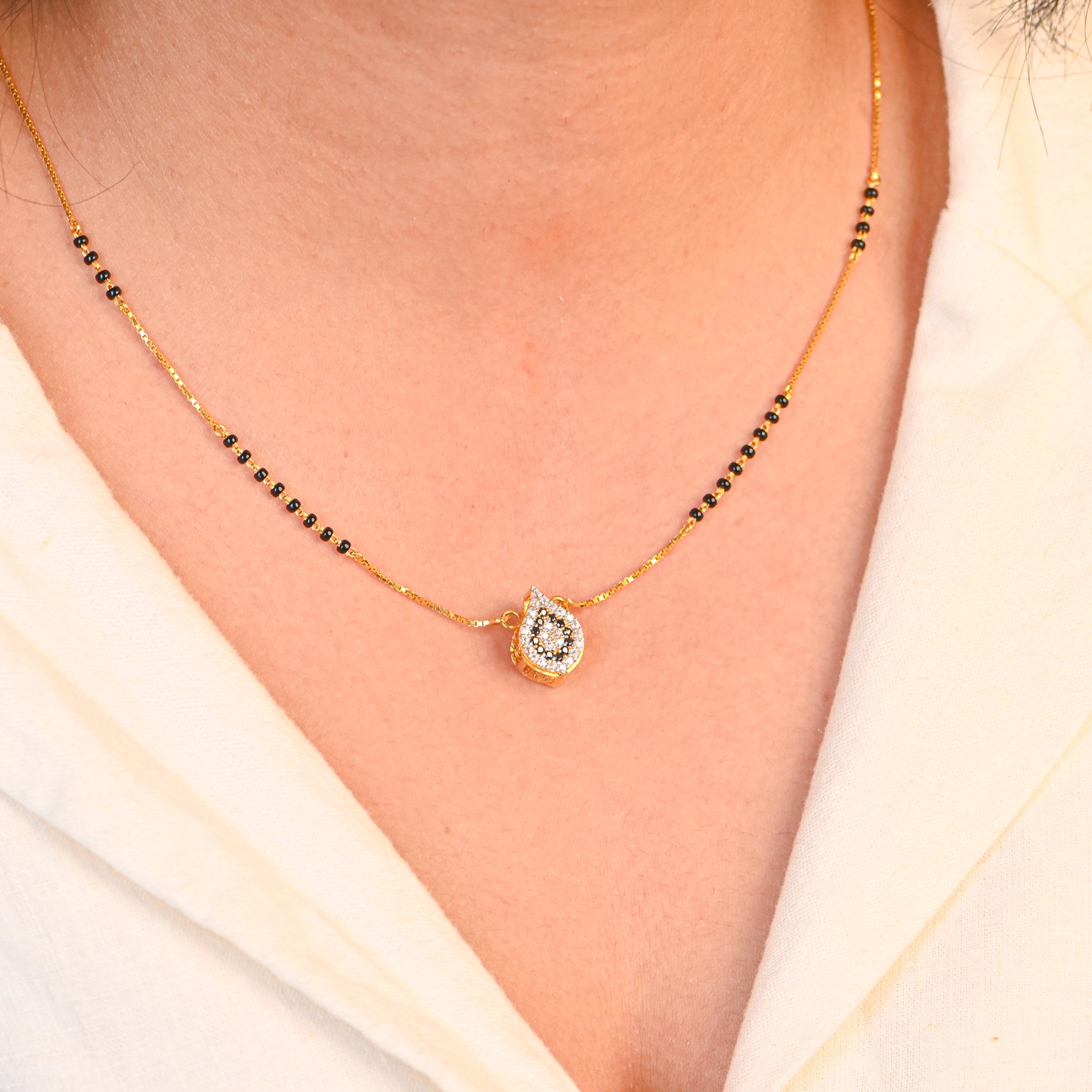 22kt Gold Black Bead Mangalsutra | Real Gold Black Beaded