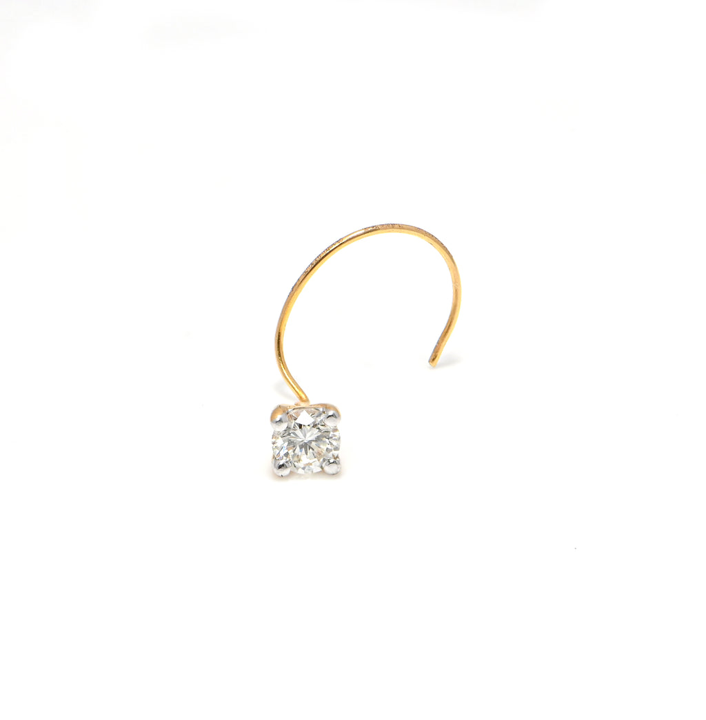 18KT Hallmark Gold Nose Ring with Fine Diamond Nose Pin