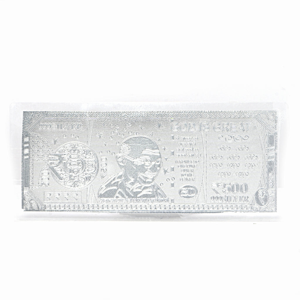 Pure Silver Rectangle Shape 500 Note | Sterling Silver Indian Currency With Velvet Box