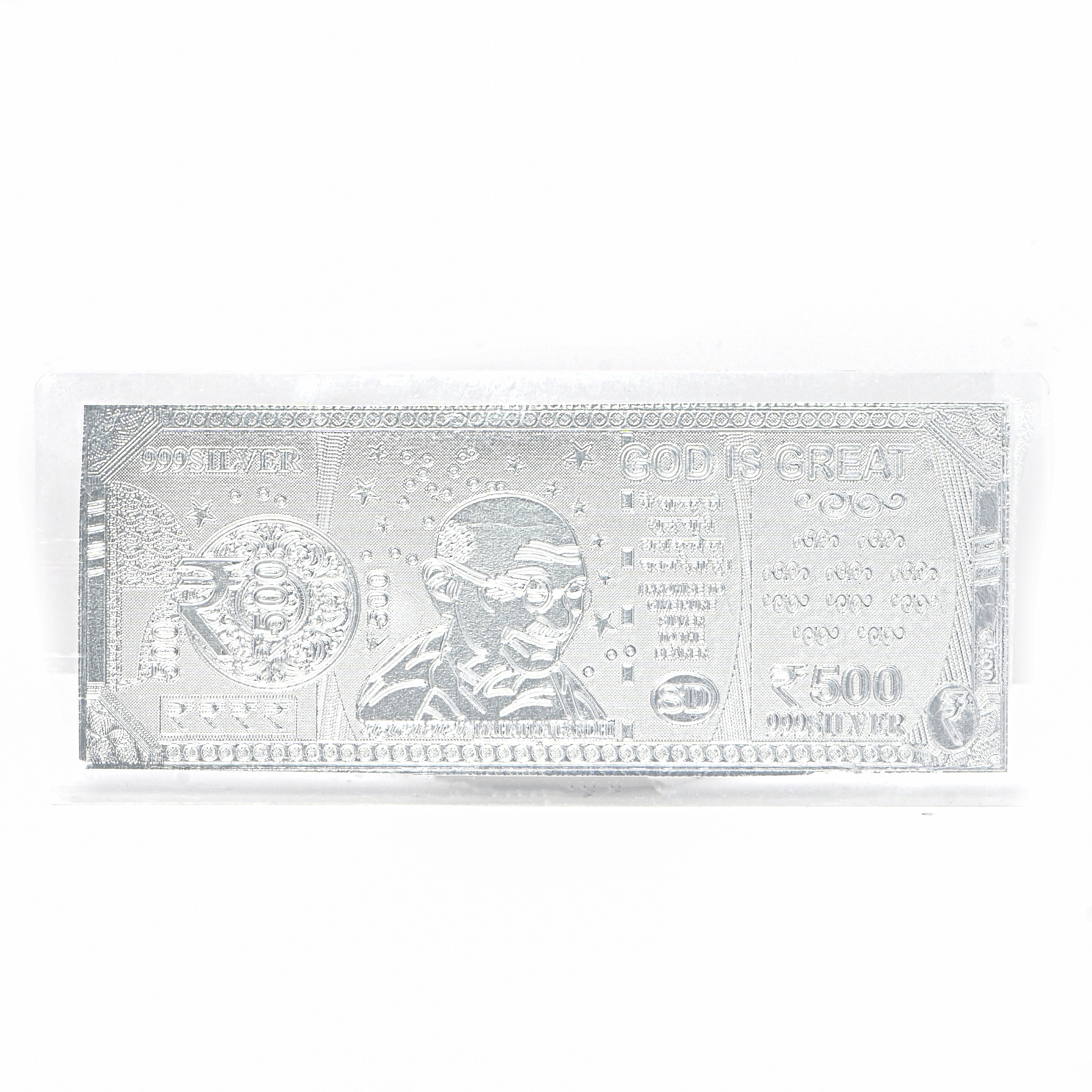 Pure Silver Rectangle Shape 500 Note | Sterling Silver Indian Currency With Velvet Box