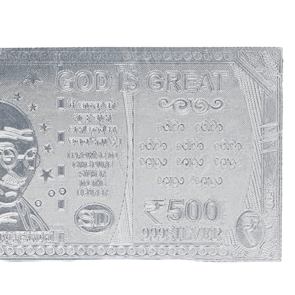 Pure Silver Rectangle Shape 500 Note | Sterling Silver Indian Currency With Velvet Box