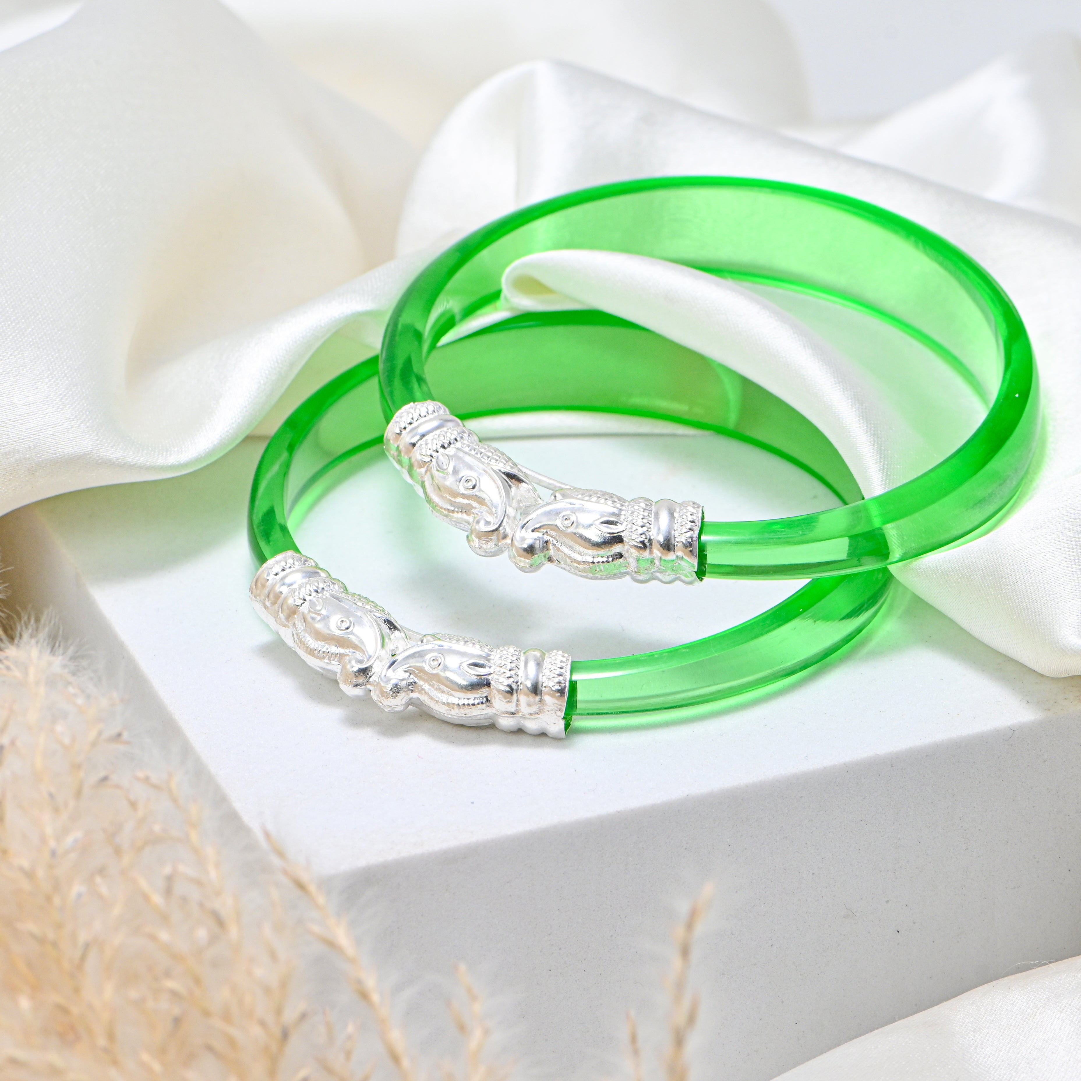 Traditional 925 Silver Glass Kada for Women – Timeless Jewelry