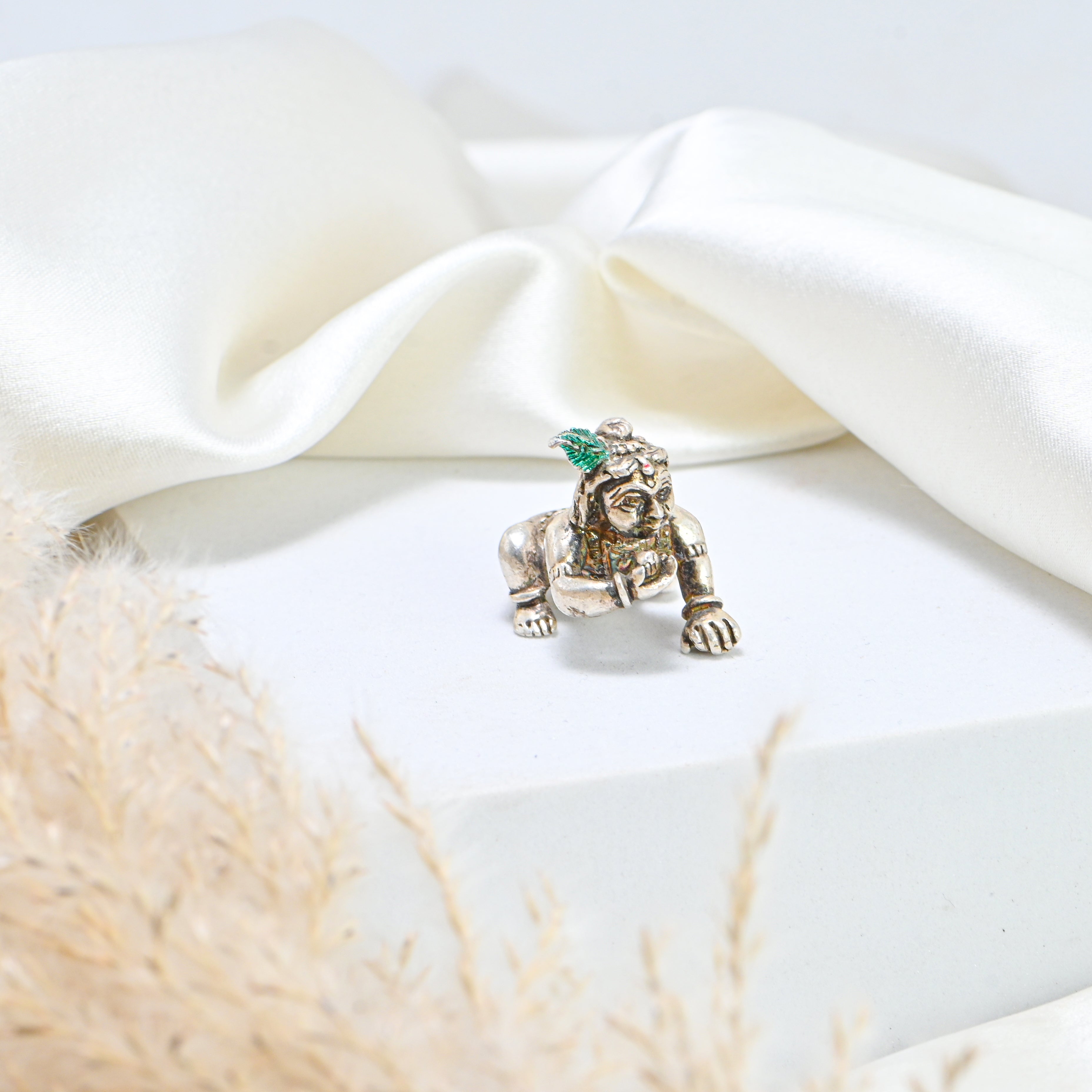 925 Sterling Silver Baby Krishna Figurine – Bal Gopal Idol | Hindu God Statue