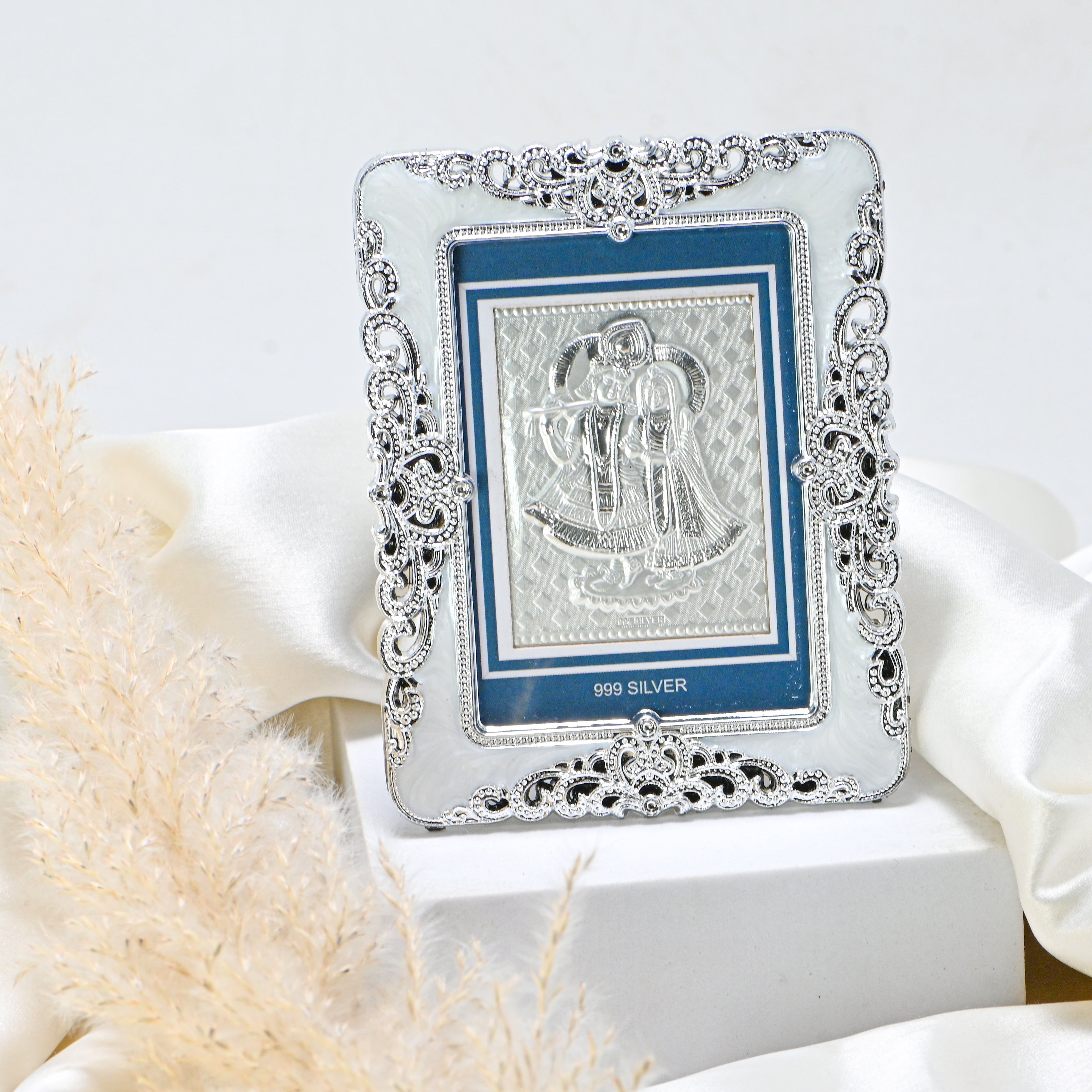 925 Sterling Silver Radha Krishna Frame - Pure Silver Religious Gift