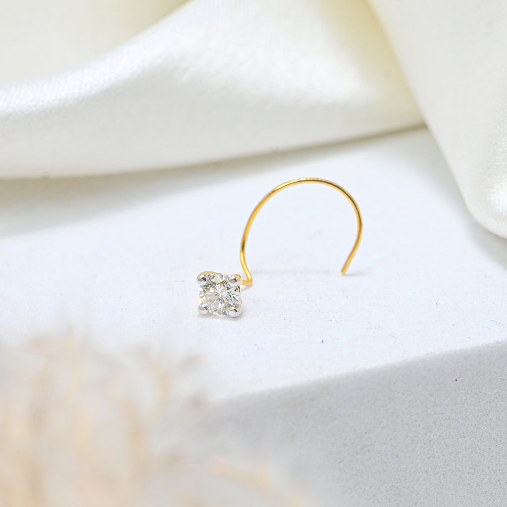 18KT Hallmark Gold Nose Ring with Fine Diamond Nose Pin