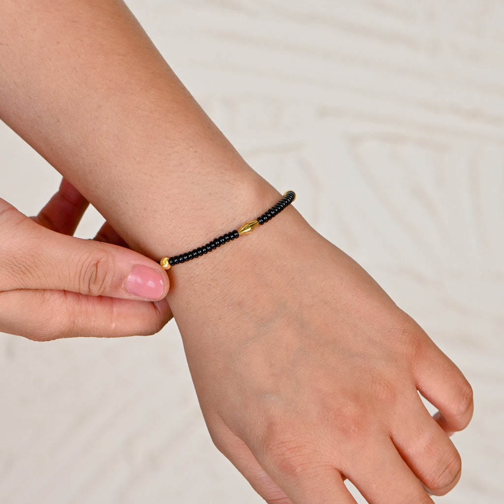 Pair of 22kt Gold Black and Golden Beads Bracelets – Perfect Gift for Couples