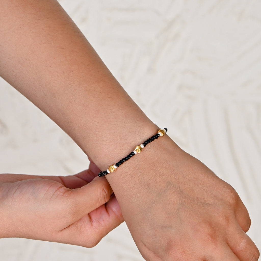 Matching Black & Golden Beads Gold Bracelets Gift for Her/Him