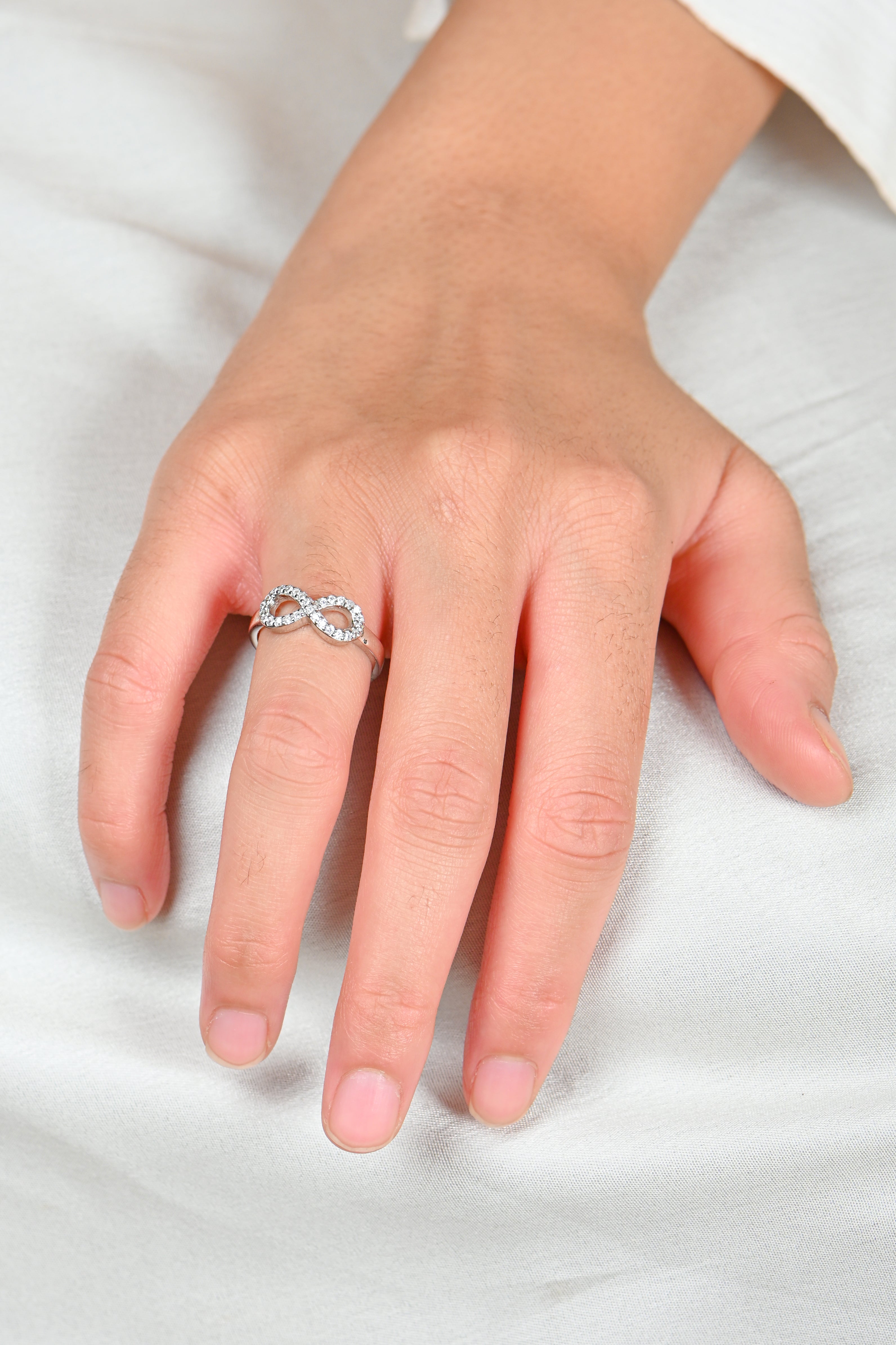 925 Sterling Silver Infinity Cubic Zirconia Ring for Women, Symbolic CZ Promise Ring, Everyday Wear Valentine’s Day Gift
