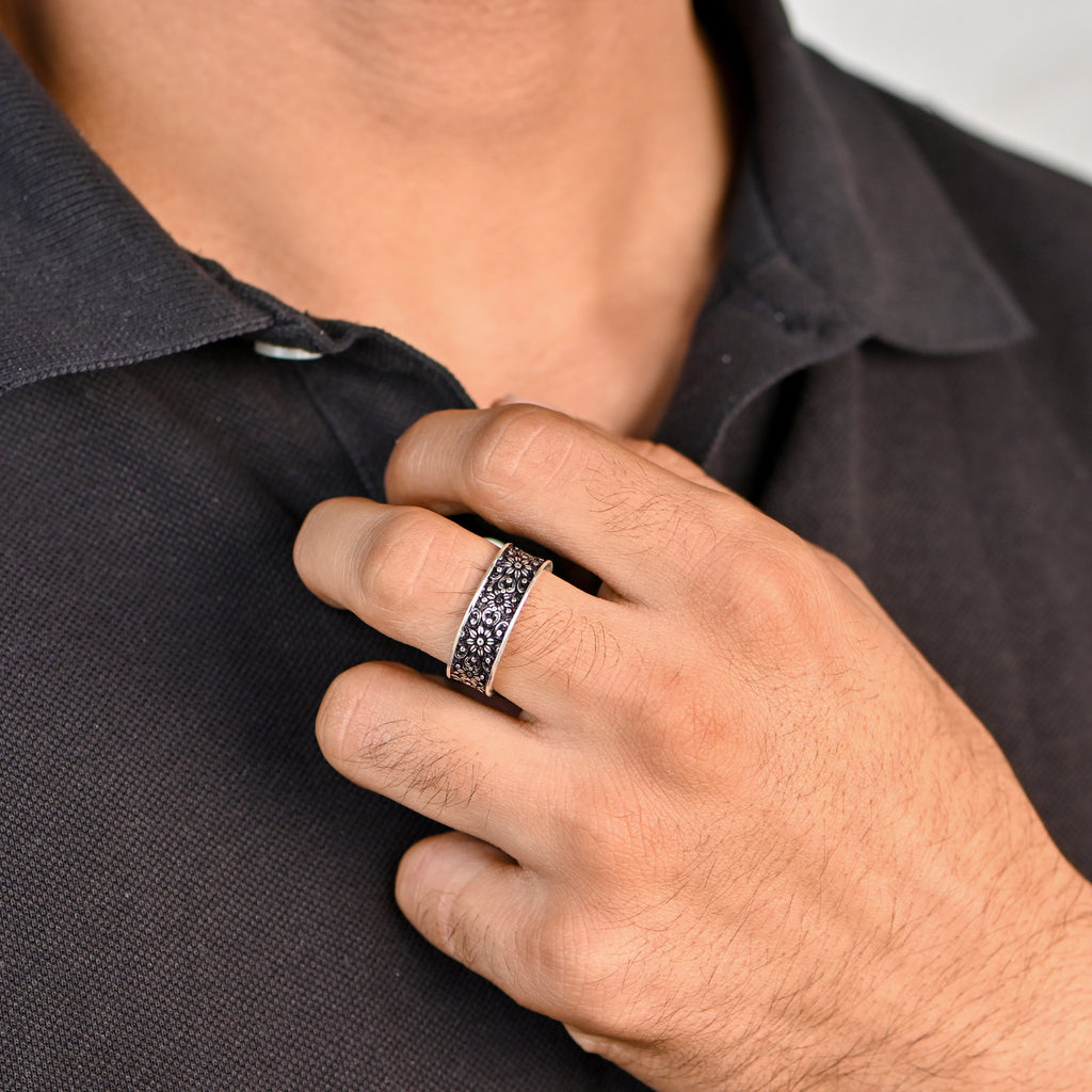 Warrior Style Oxidized 925 Silver Ring for Men Rustic Silver Jewellery