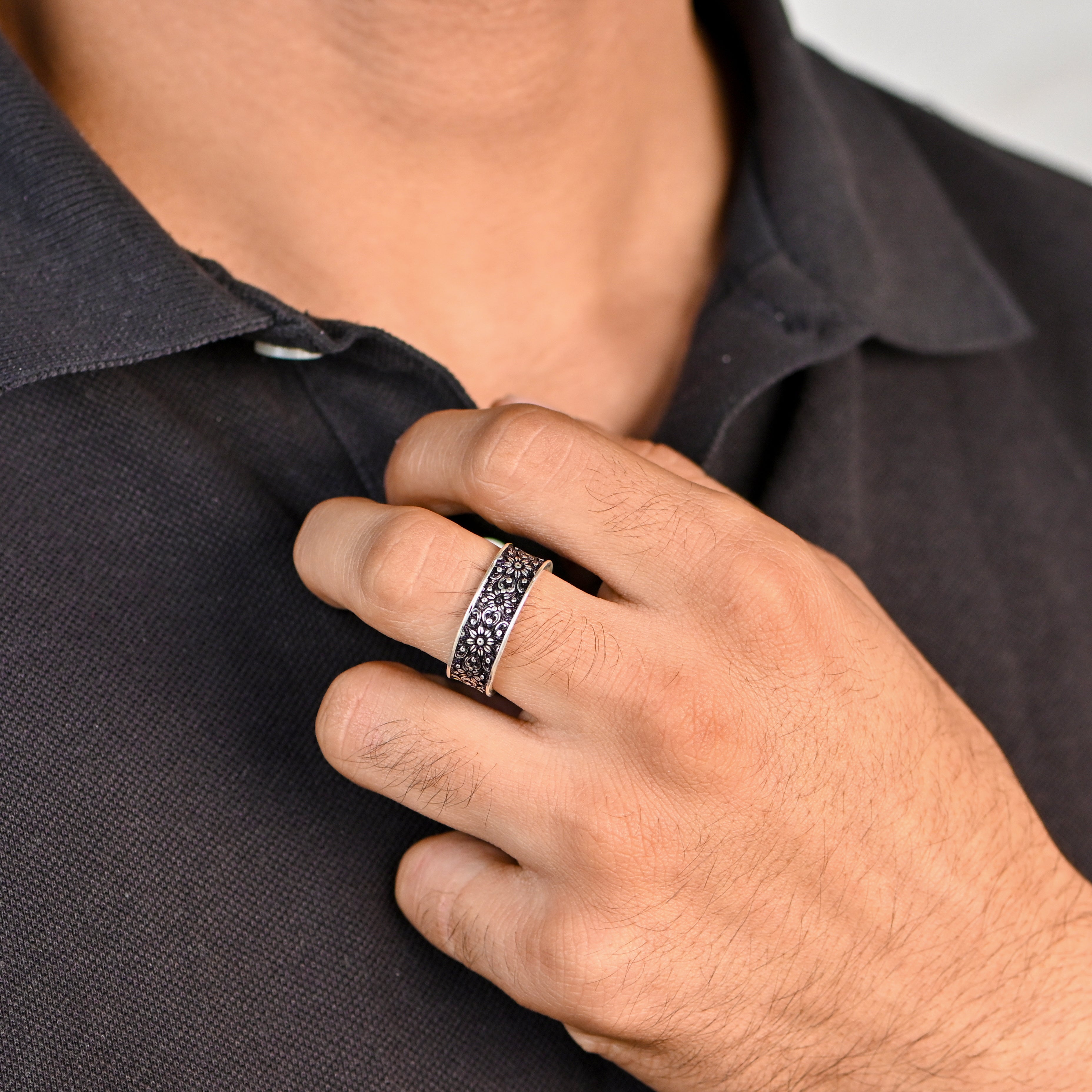 Warrior Style Oxidized 925 Silver Ring for Men Rustic Silver Jewellery