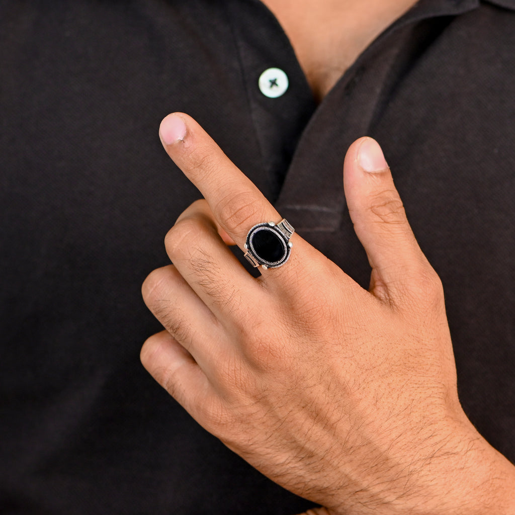 925 Sterling Silver Oxidized Men’s Ring with Black Onyx Oxidized Finish for Style & Durability