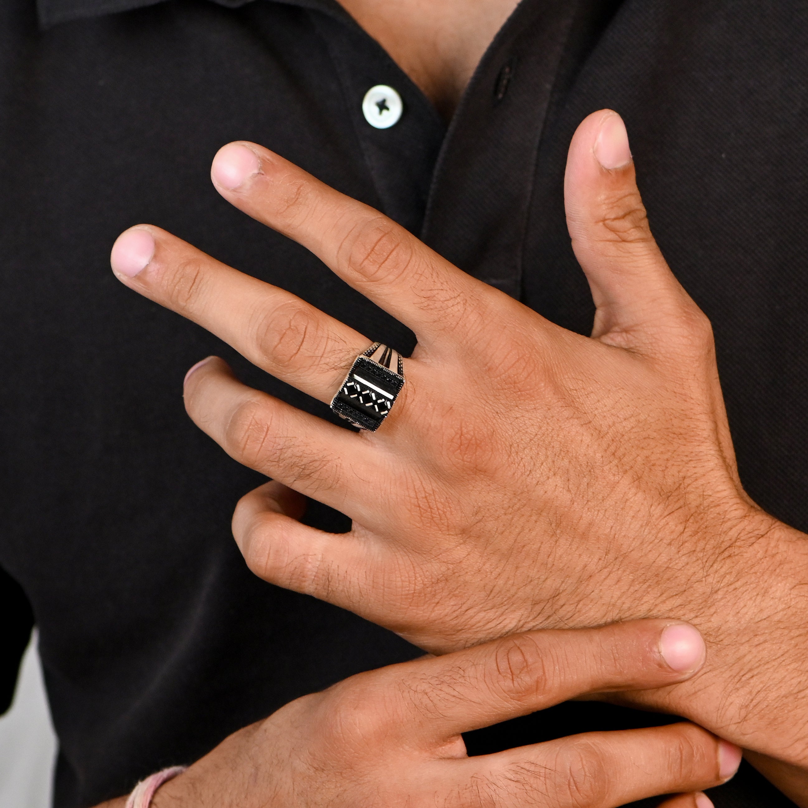 Luxury 925 Silver Men’s Ring with Green Onyx Stone Statement Jewellery