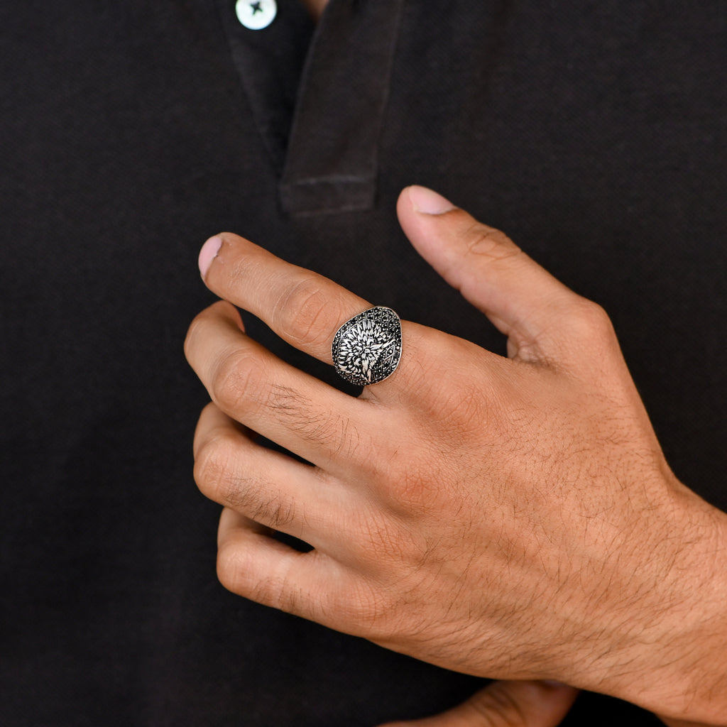 Bold Oxidized 925 Silver Ring for Men Unique Oxidized Ring