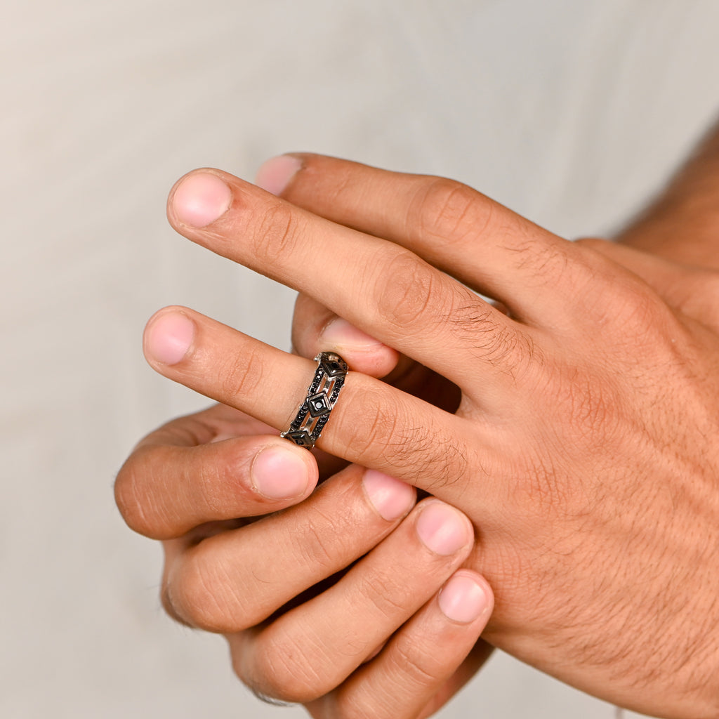 Oxidized 925 Silver Band for Men | Bold Modern Minimalist Ring