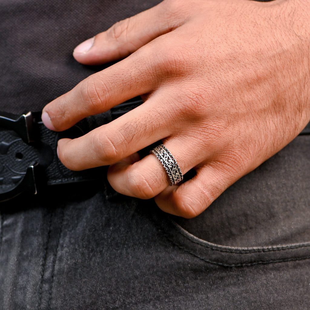 Bold Oxidized 925 Silver Ring for Men | Unique Vintage Oxidized Band | Gift for Husband