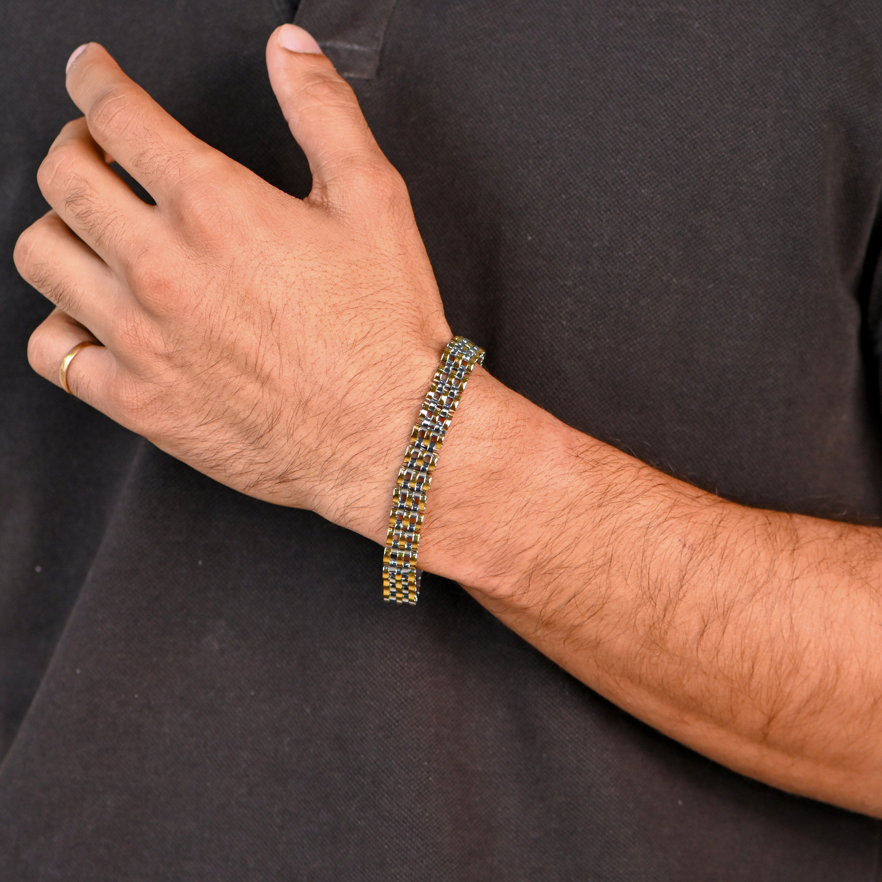 Elegant Dual-Finish Rhodium & Gold Bracelet Everyday Wear