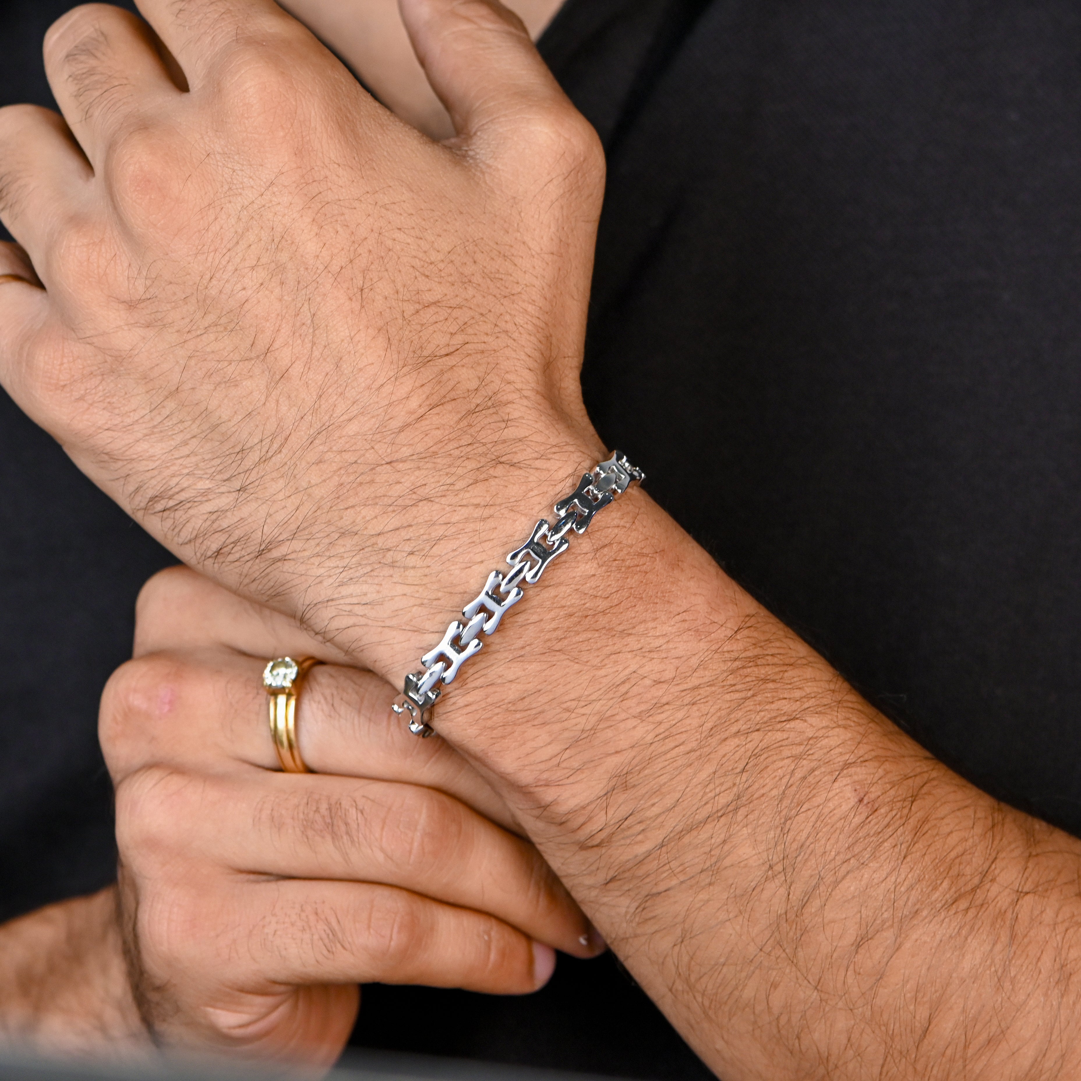 Premium Men’s Rhodium and Gold Polished Bracelet for Everyday Style