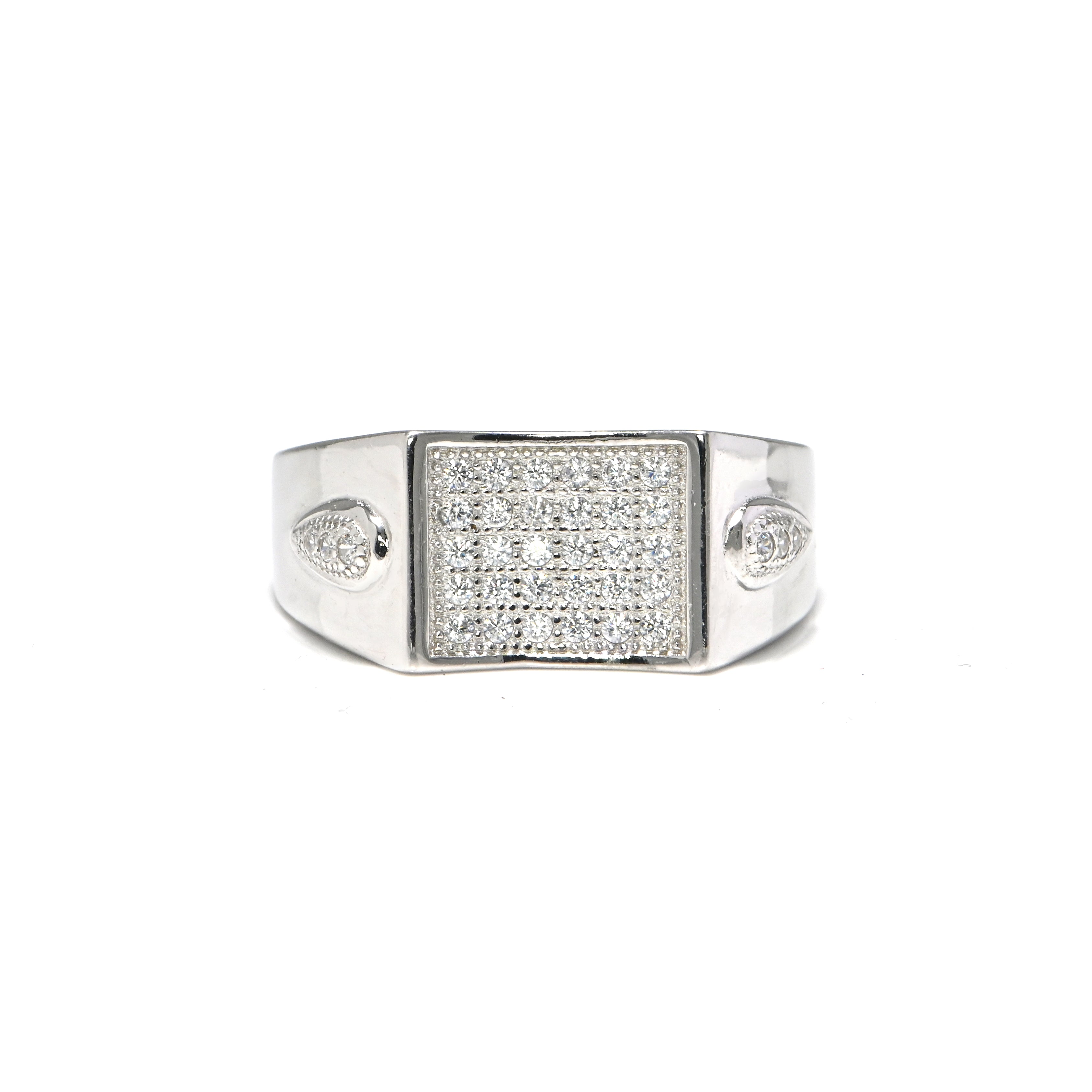 Modern Rhodium-Plated Silver Ring for Men with CZ Stone Chunky Silver Ring for Men