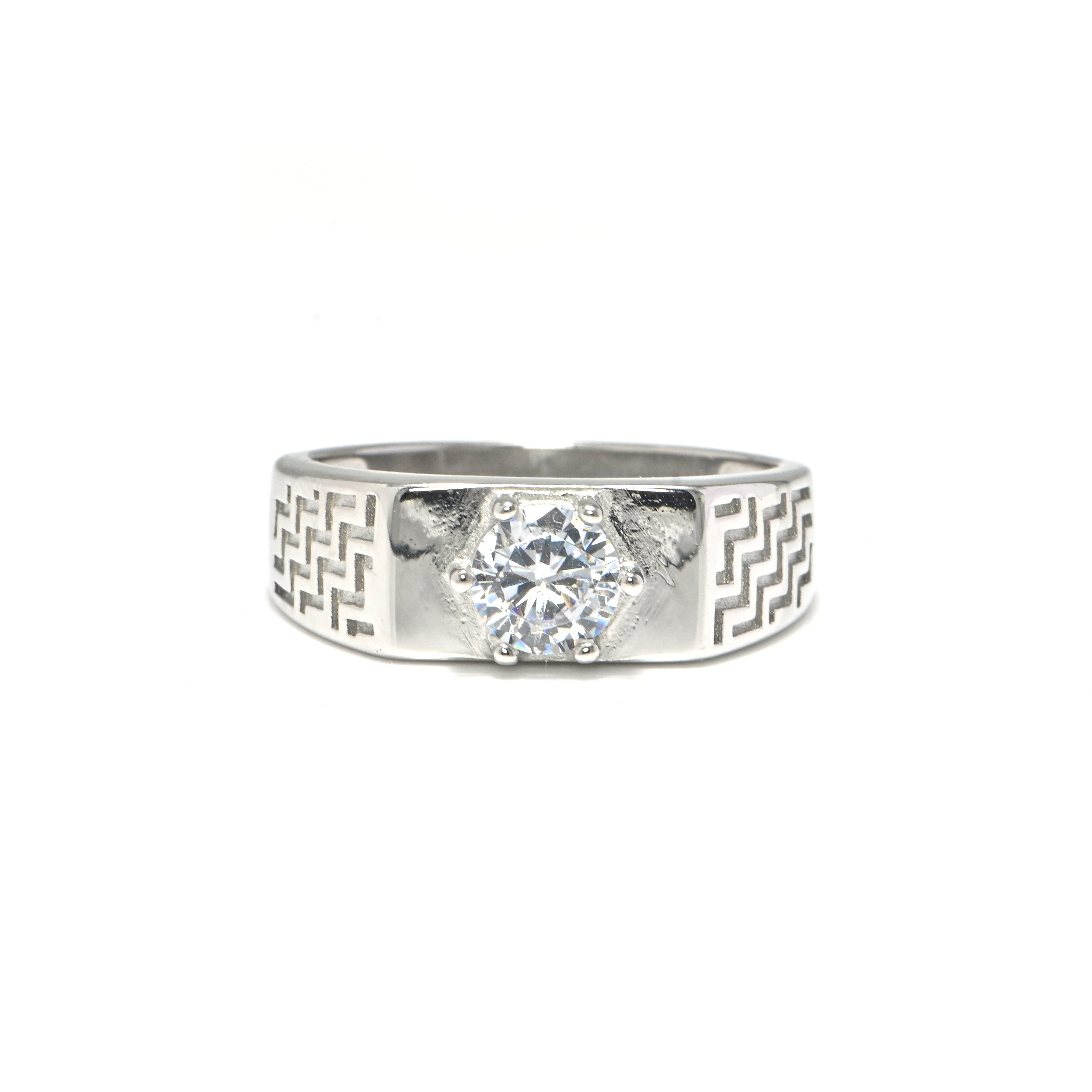 Men’s Fashion Ring with CZ Stone | Modern Chunky Rhodium-Plated Silver Band