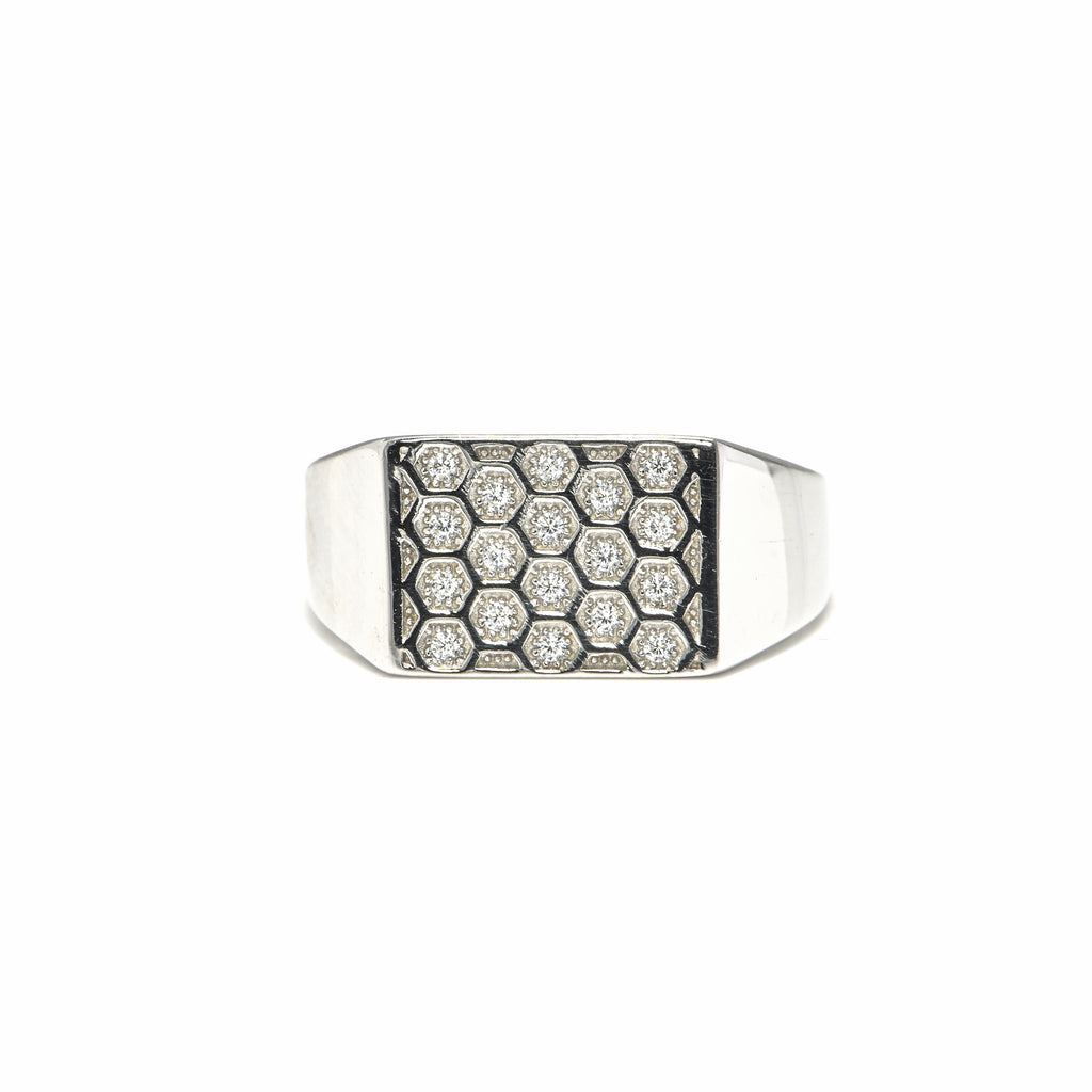 Modern Rhodium-Plated Silver Ring for Men with CZ Stone | Chunky Statement Ring