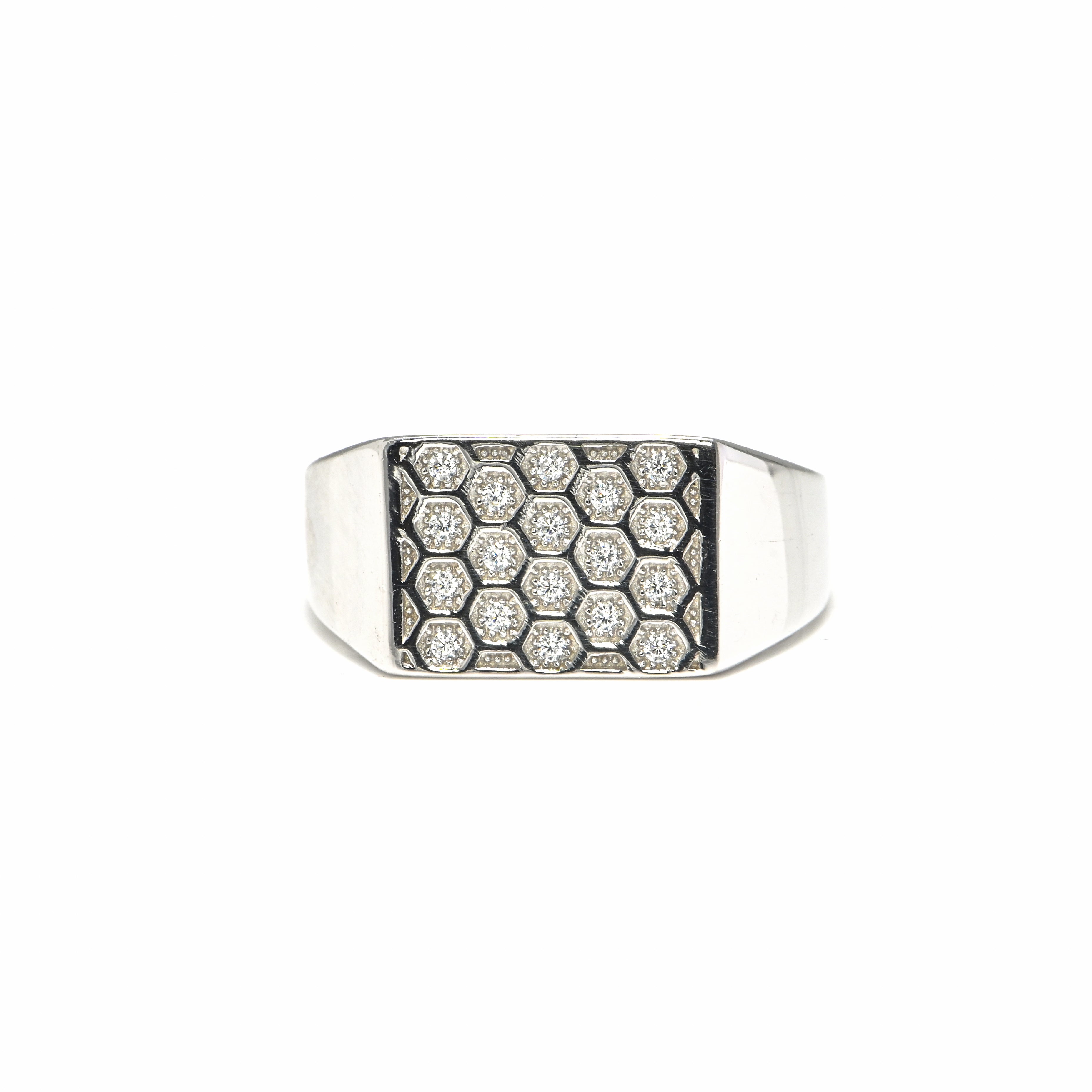 Modern Rhodium-Plated Silver Ring for Men with CZ Stone | Chunky Statement Ring