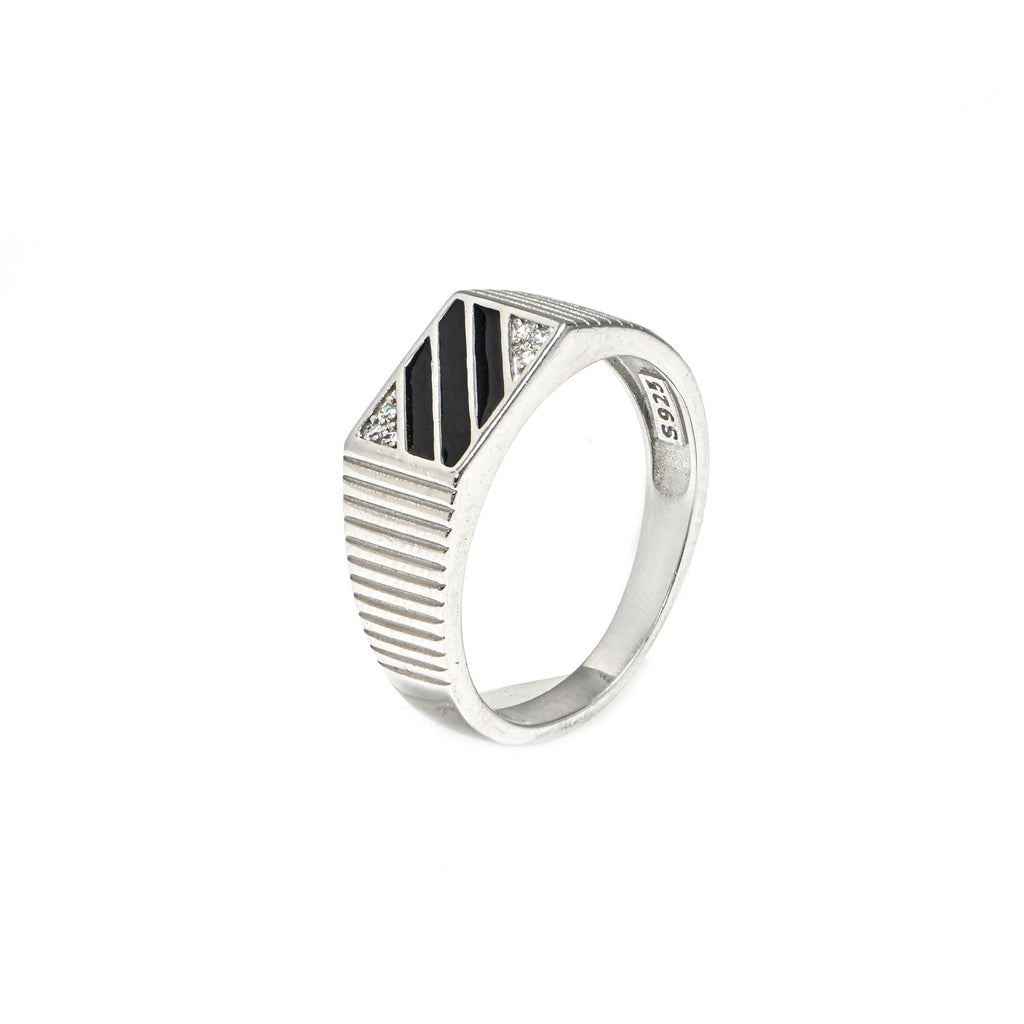 Masculine 925 Silver Rhodium-Plated Ring with CZ Stone