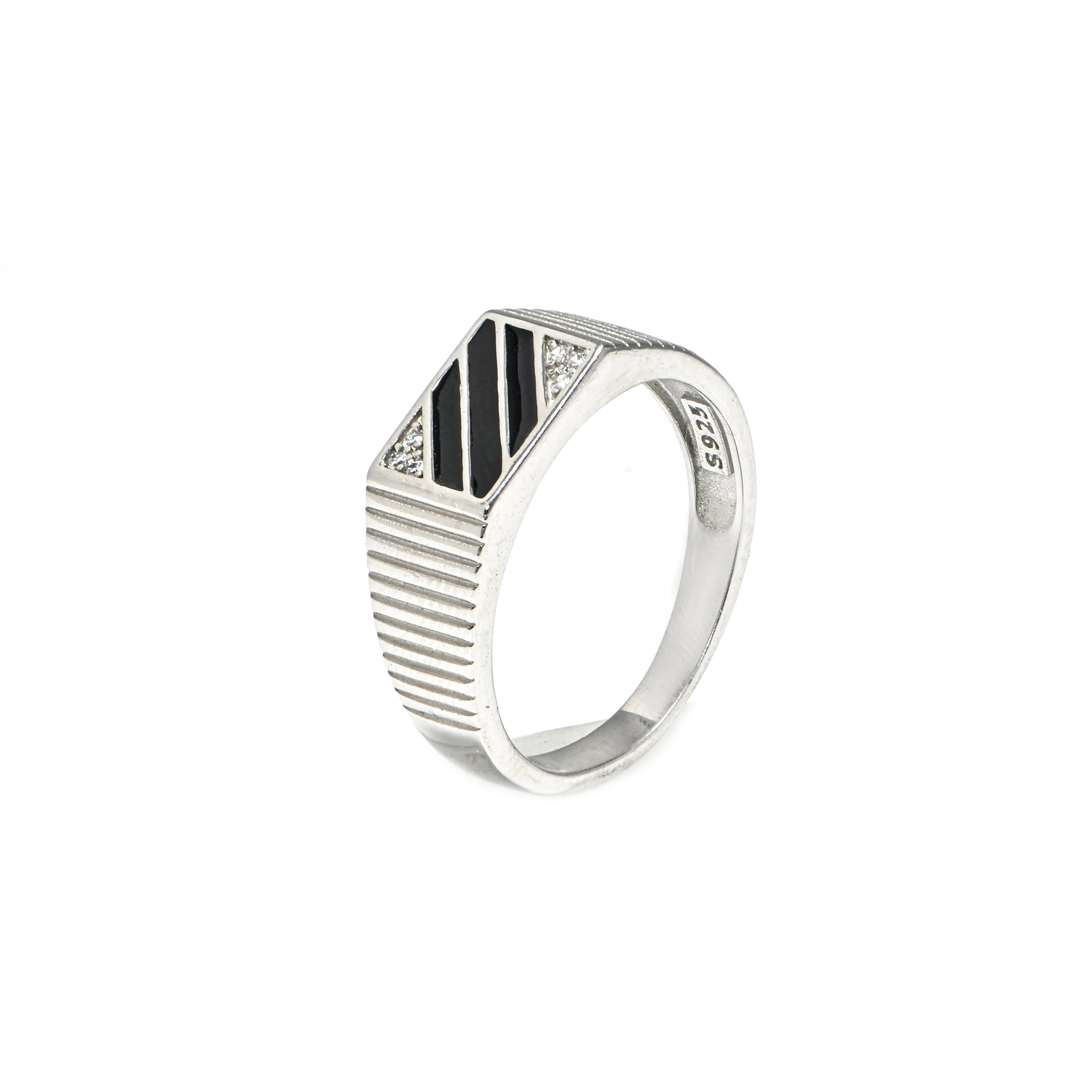 Masculine 925 Silver Rhodium-Plated Ring with CZ Stone