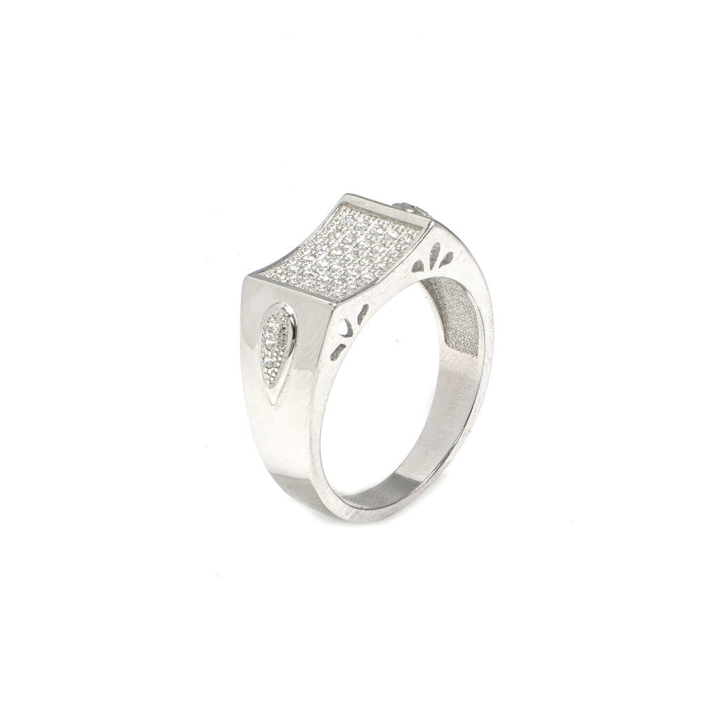 Modern Rhodium-Plated Silver Ring for Men with CZ Stone Chunky Silver Ring for Men