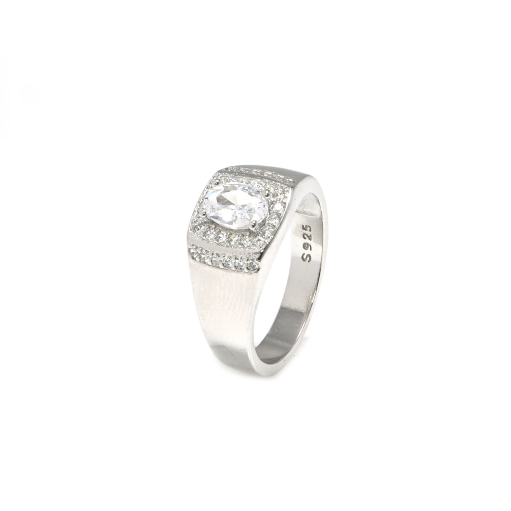 Premium Rhodium-Plated Chunky Silver Ring for Men | Elegant CZ Stone Jewelry