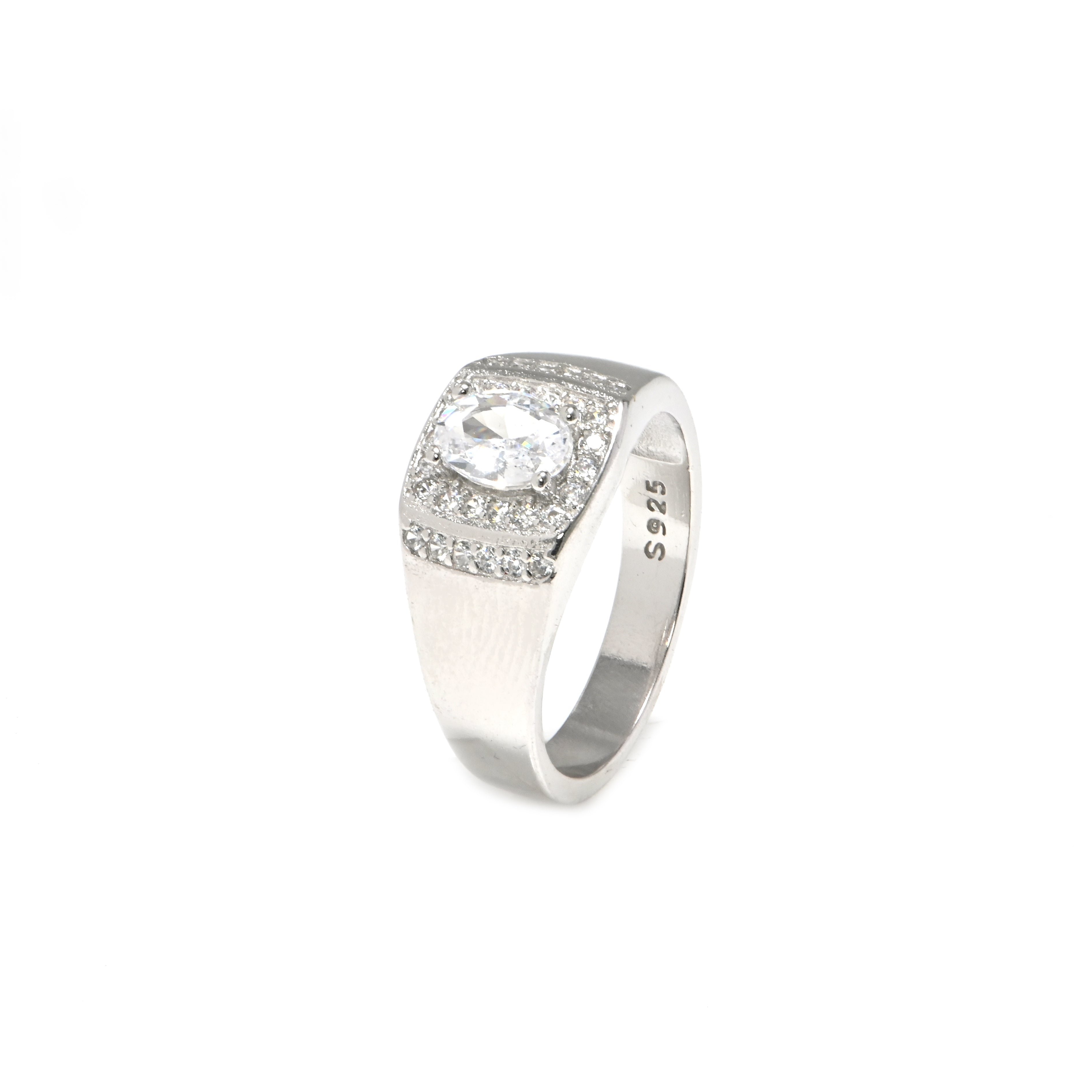 Premium Rhodium-Plated Chunky Silver Ring for Men | Elegant CZ Stone Jewelry