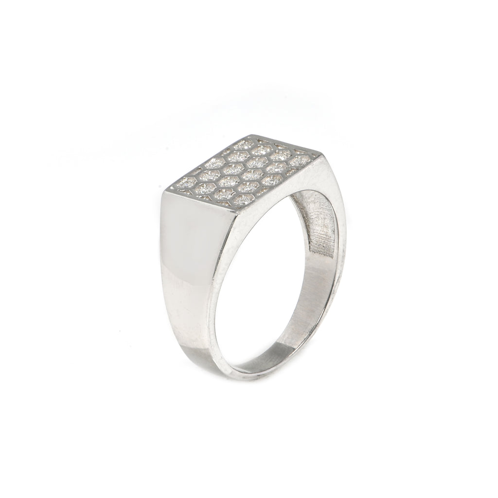 Modern Rhodium-Plated Silver Ring for Men with CZ Stone | Chunky Statement Ring