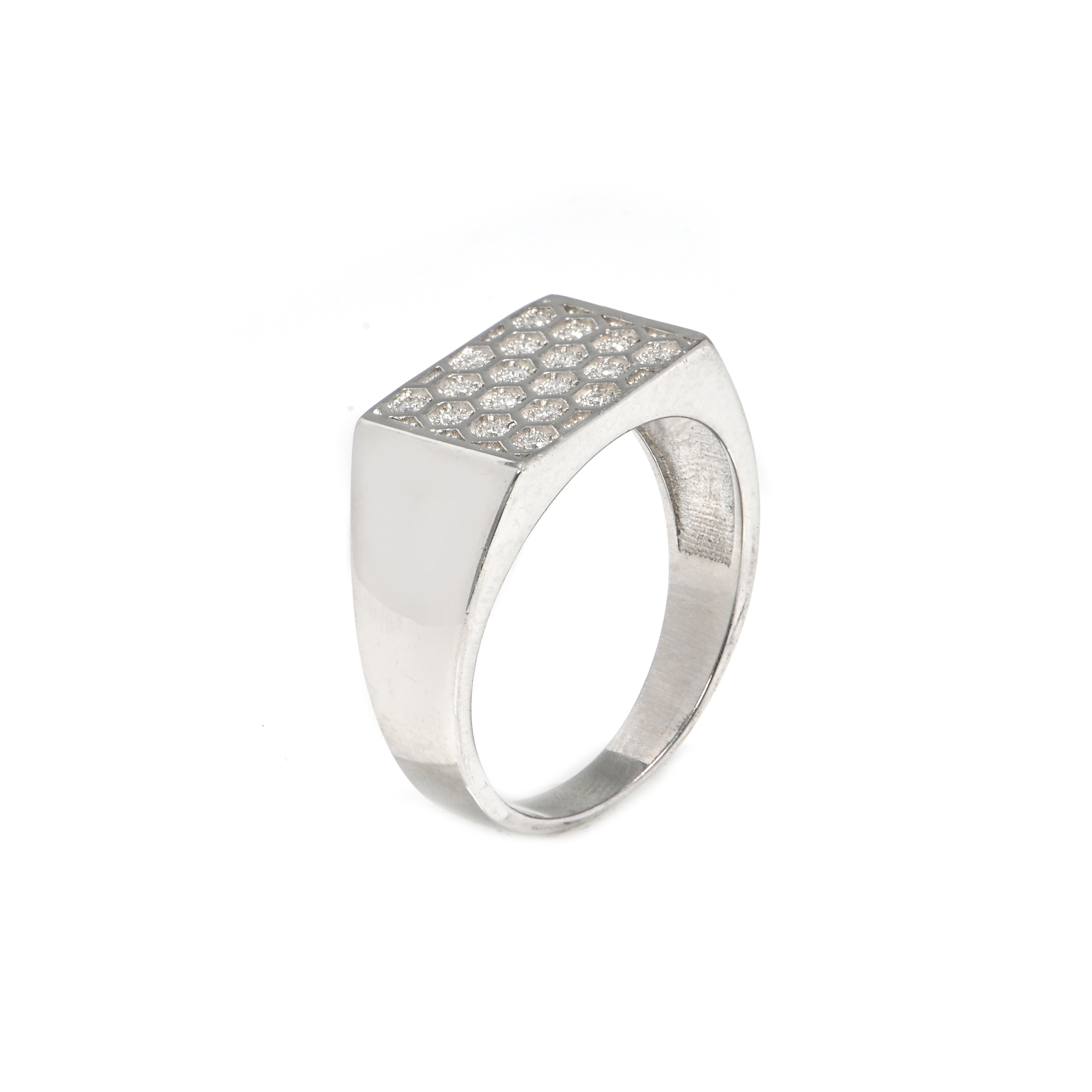 Modern Rhodium-Plated Silver Ring for Men with CZ Stone | Chunky Statement Ring