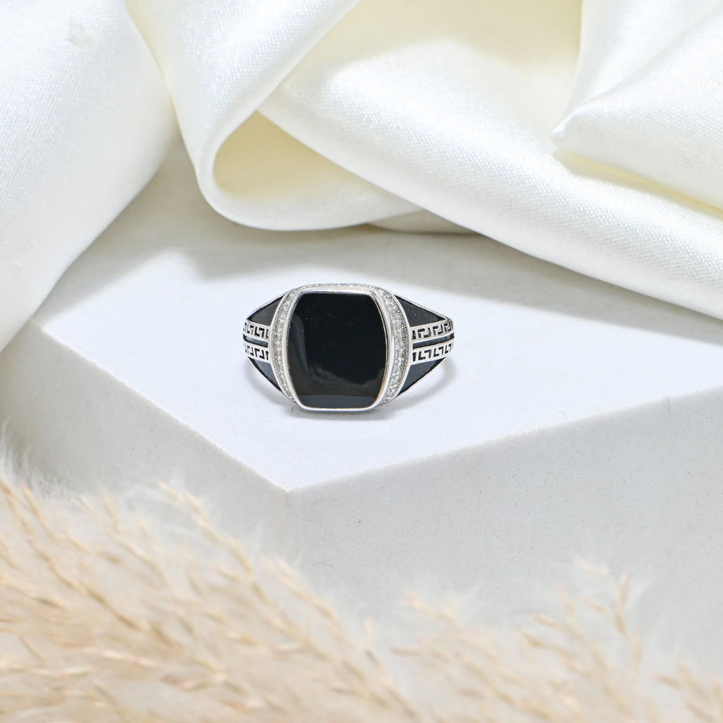 Masculine 925 Silver Oxidized Ring with Black Onyx Stone Vintage Men’s Ring