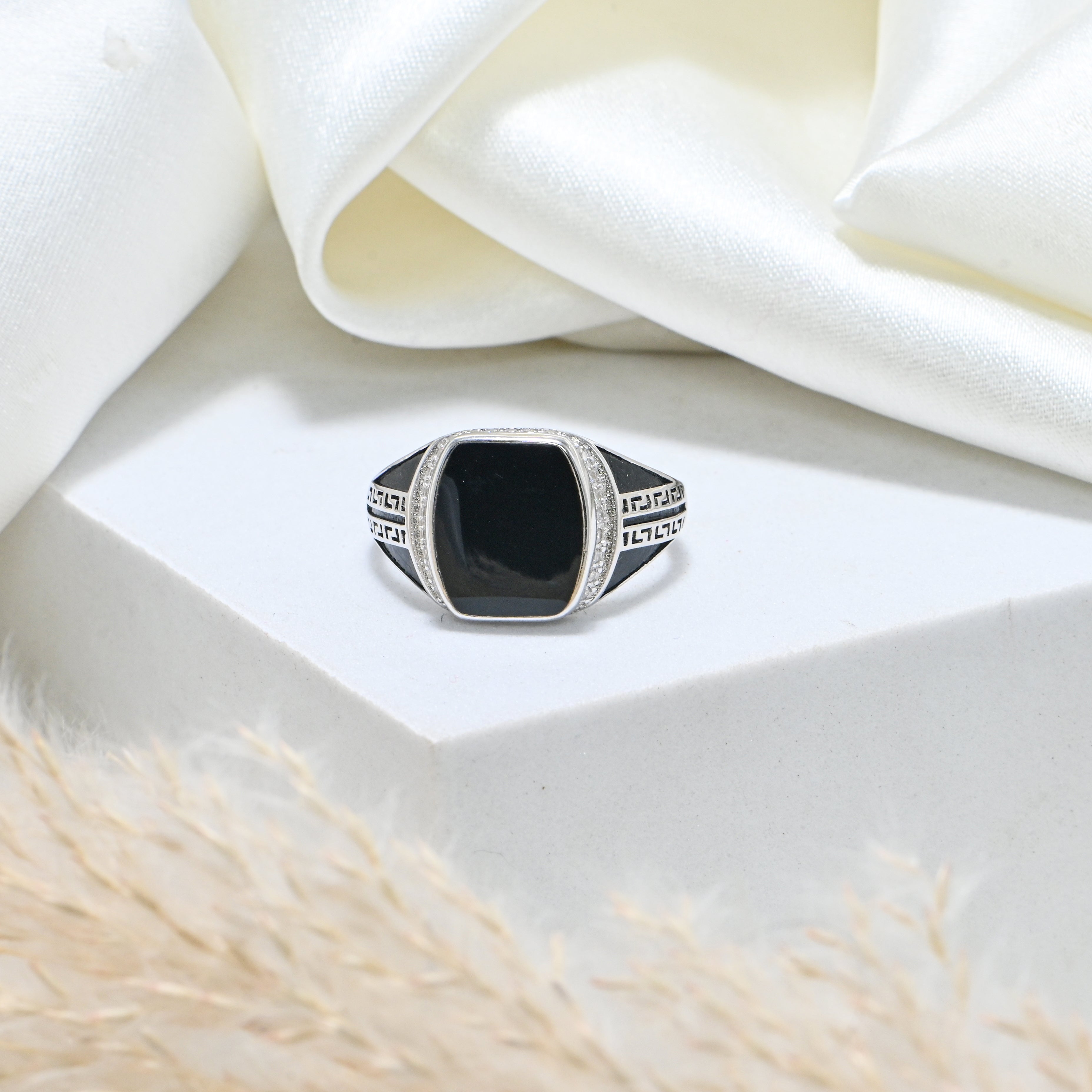 Masculine 925 Silver Oxidized Ring with Black Onyx Stone Vintage Men’s Ring