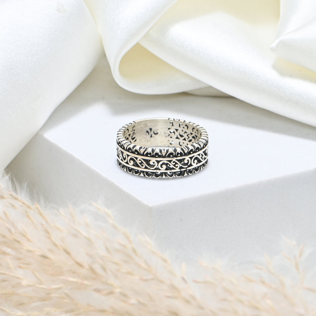 Bold Oxidized 925 Silver Ring for Men | Unique Vintage Oxidized Band | Gift for Husband