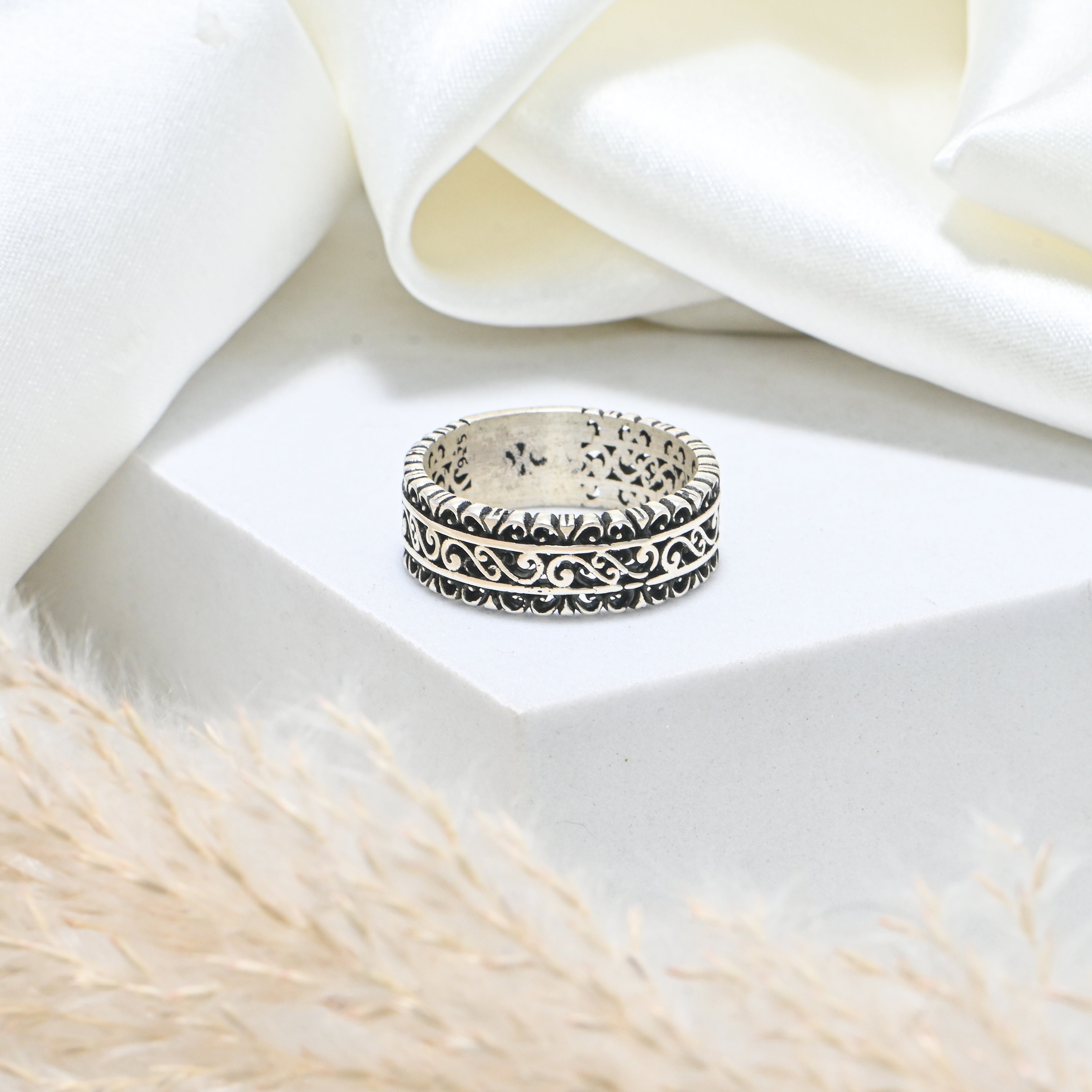 Bold Oxidized 925 Silver Ring for Men | Unique Vintage Oxidized Band | Gift for Husband