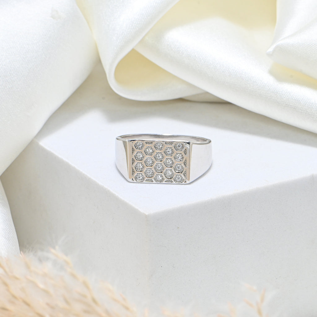 Modern Rhodium-Plated Silver Ring for Men with CZ Stone | Chunky Statement Ring